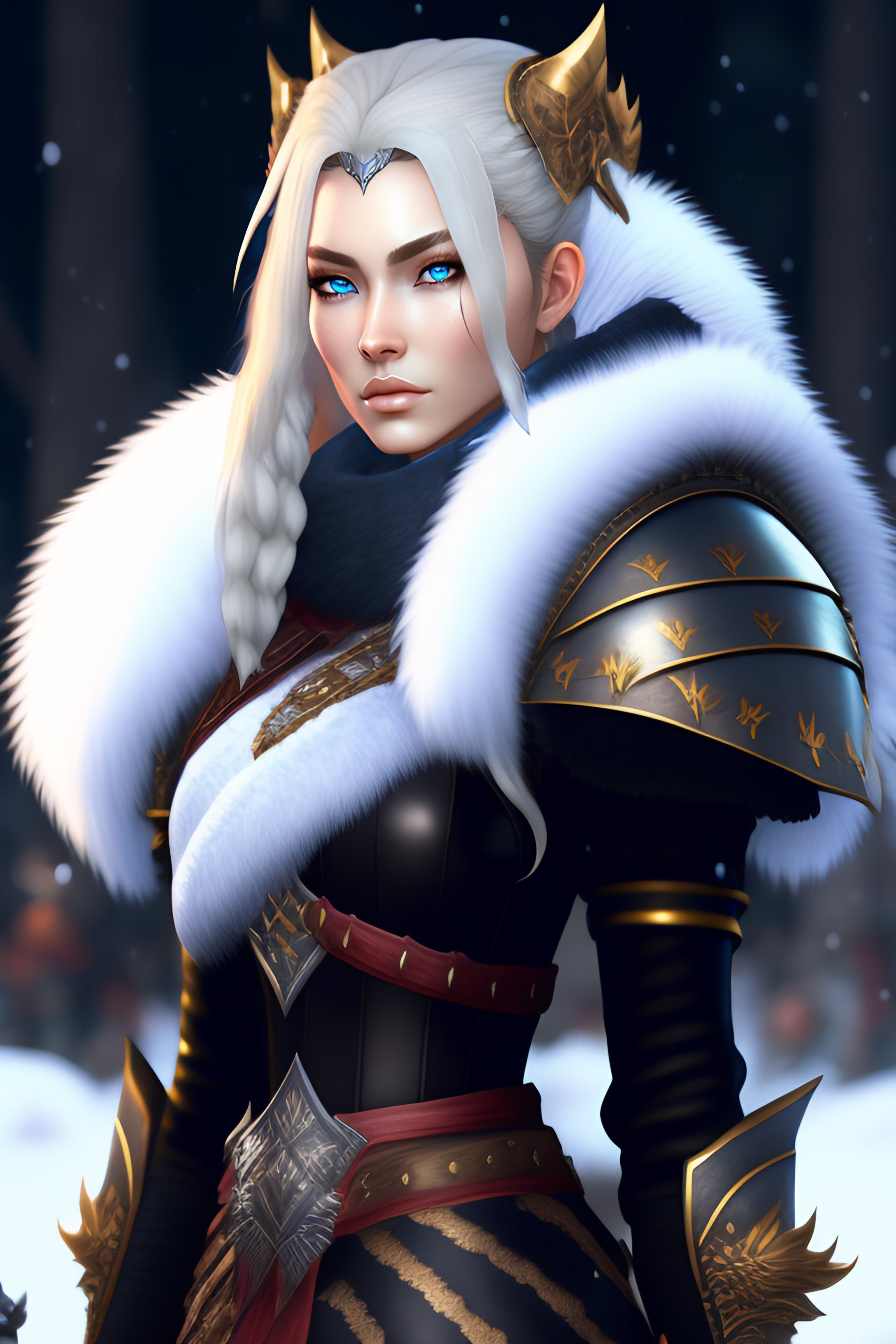 Lexica Kislev Ice guard, fur armor, winter armor, fantasy, woman