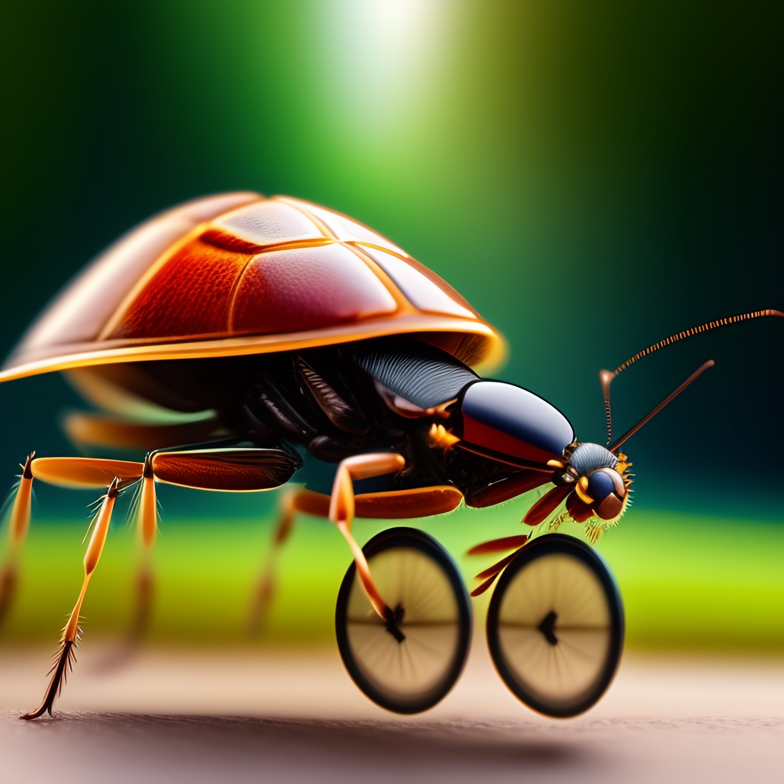 Lexica - A cockroach on a bicycle riding in the park in animated style