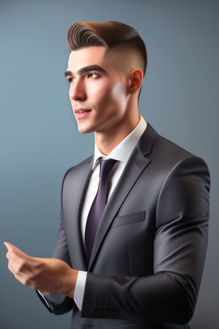 Lexica - Man in a suit to explain something, close up