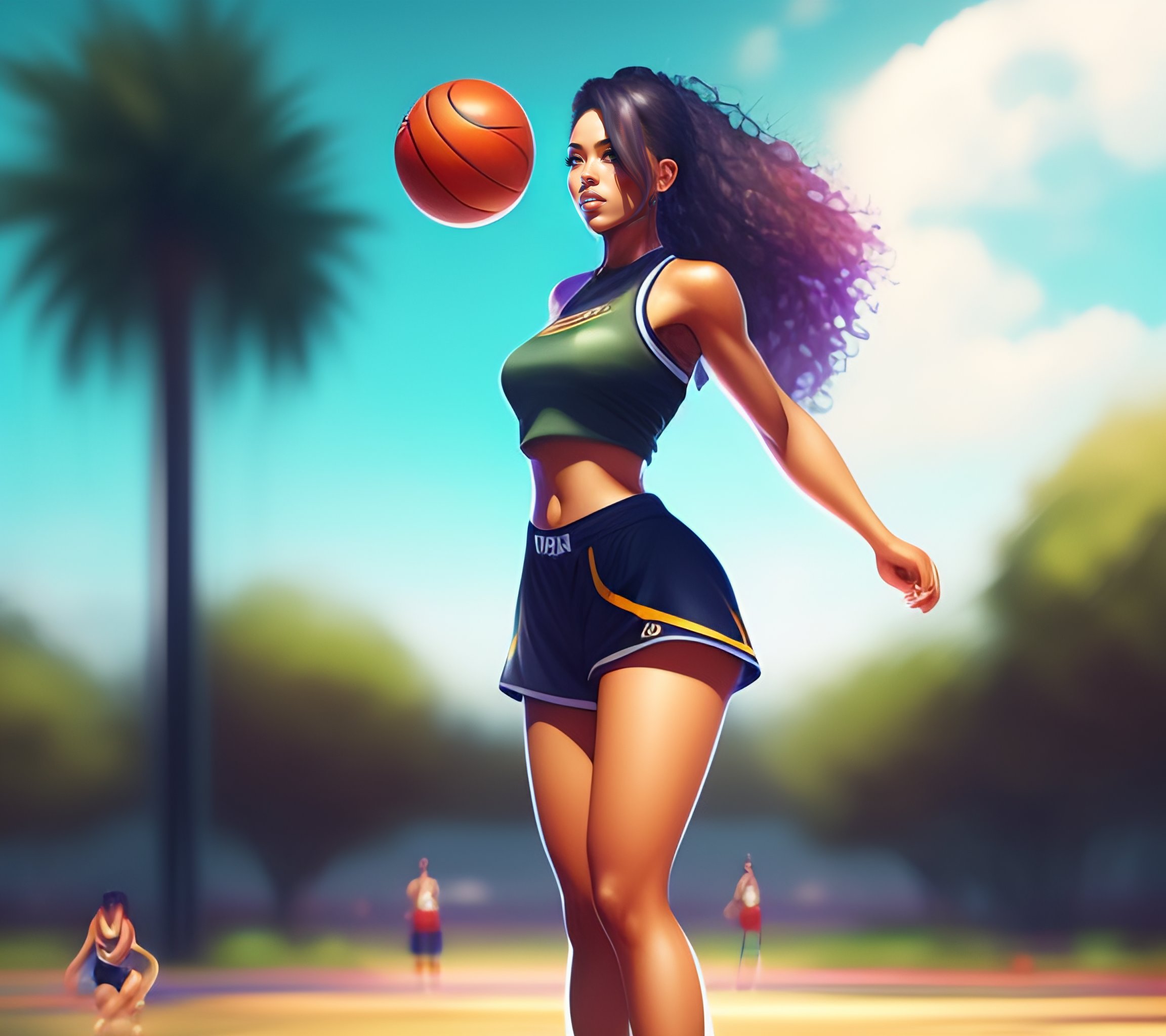 Lexica - A woman in a sports bra top and shorts, featured on dribble,  superflat, dynamic pose, behance hd, flat shading, blond, app icon