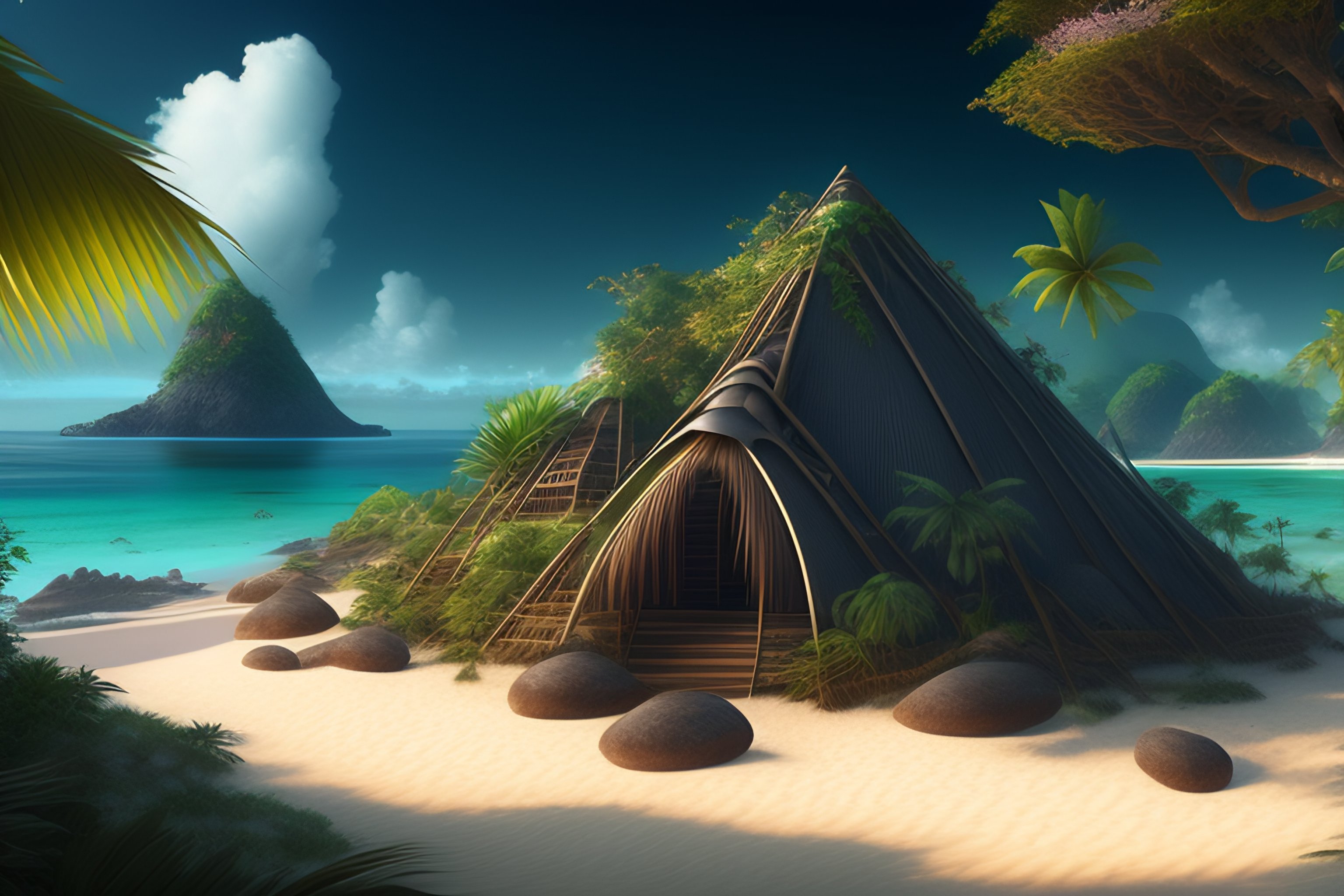 tropical beach hut wallpaper