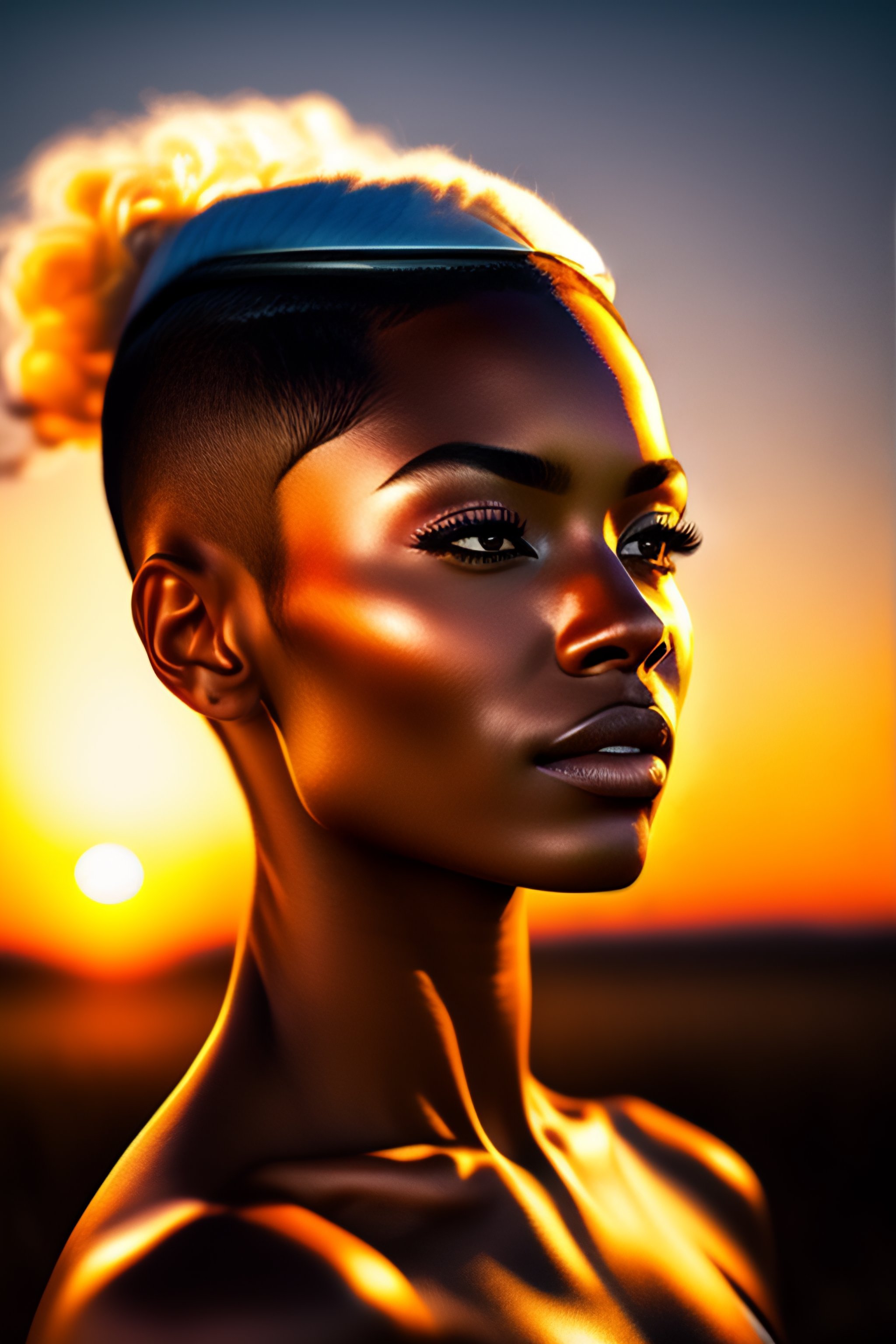 Lexica - Chrome skin masculine girl with buzzcut with no makeup staring ...