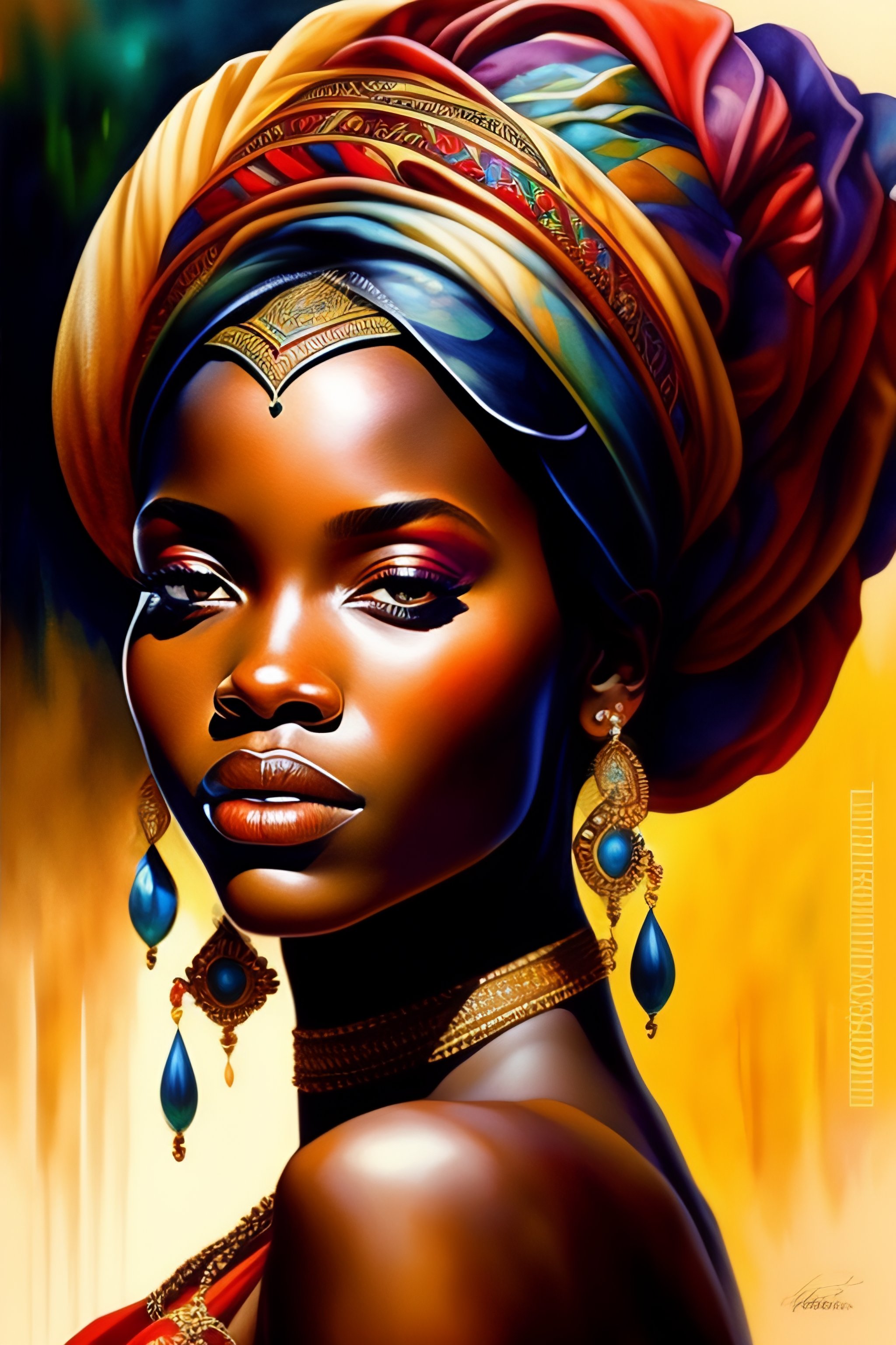 Lexica - An african woman godess, fine art, masterpiece, watercolour,  strictly centered in a middle of the canvas, hyperealism, splash paint,  detaile...