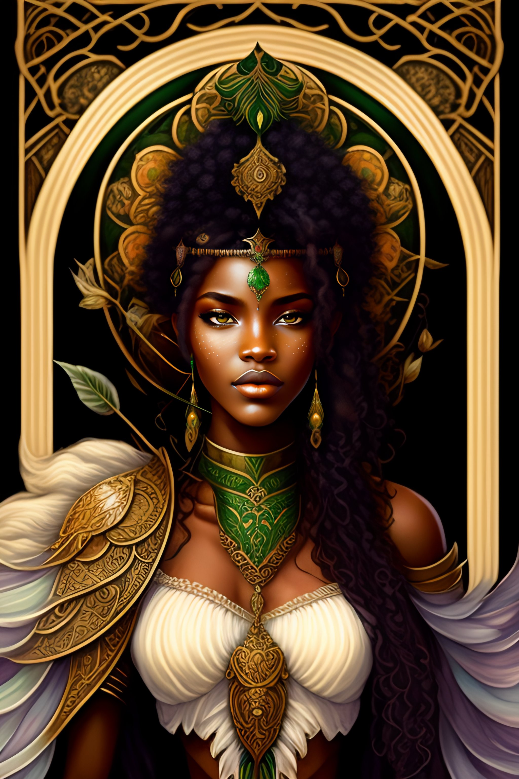 Lexica - Alphones mucha girl warrior with curly green hair big piercing ...