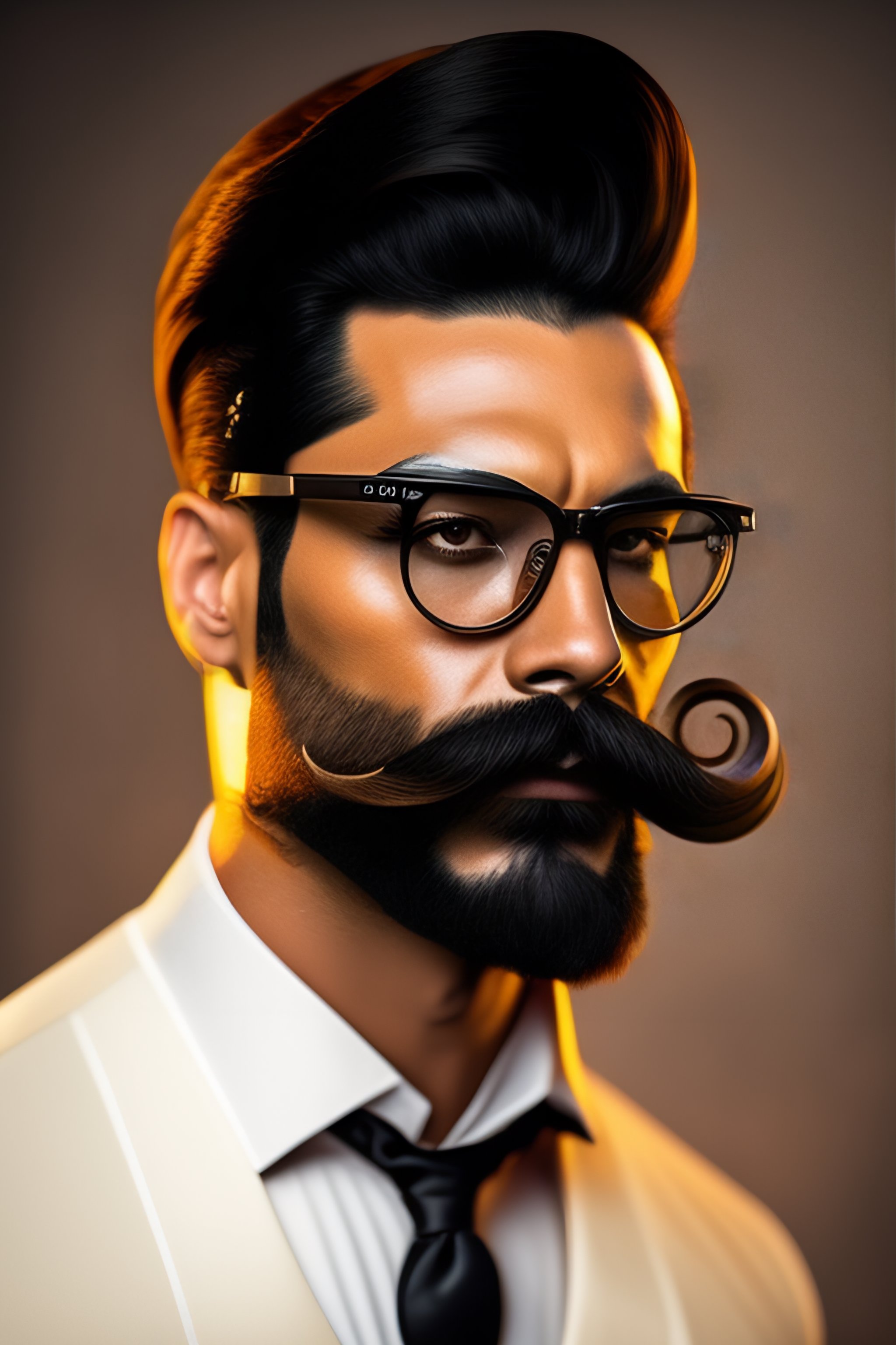Lexica Steampunk man glassses mustache beard dark hair black eyes 40 years old