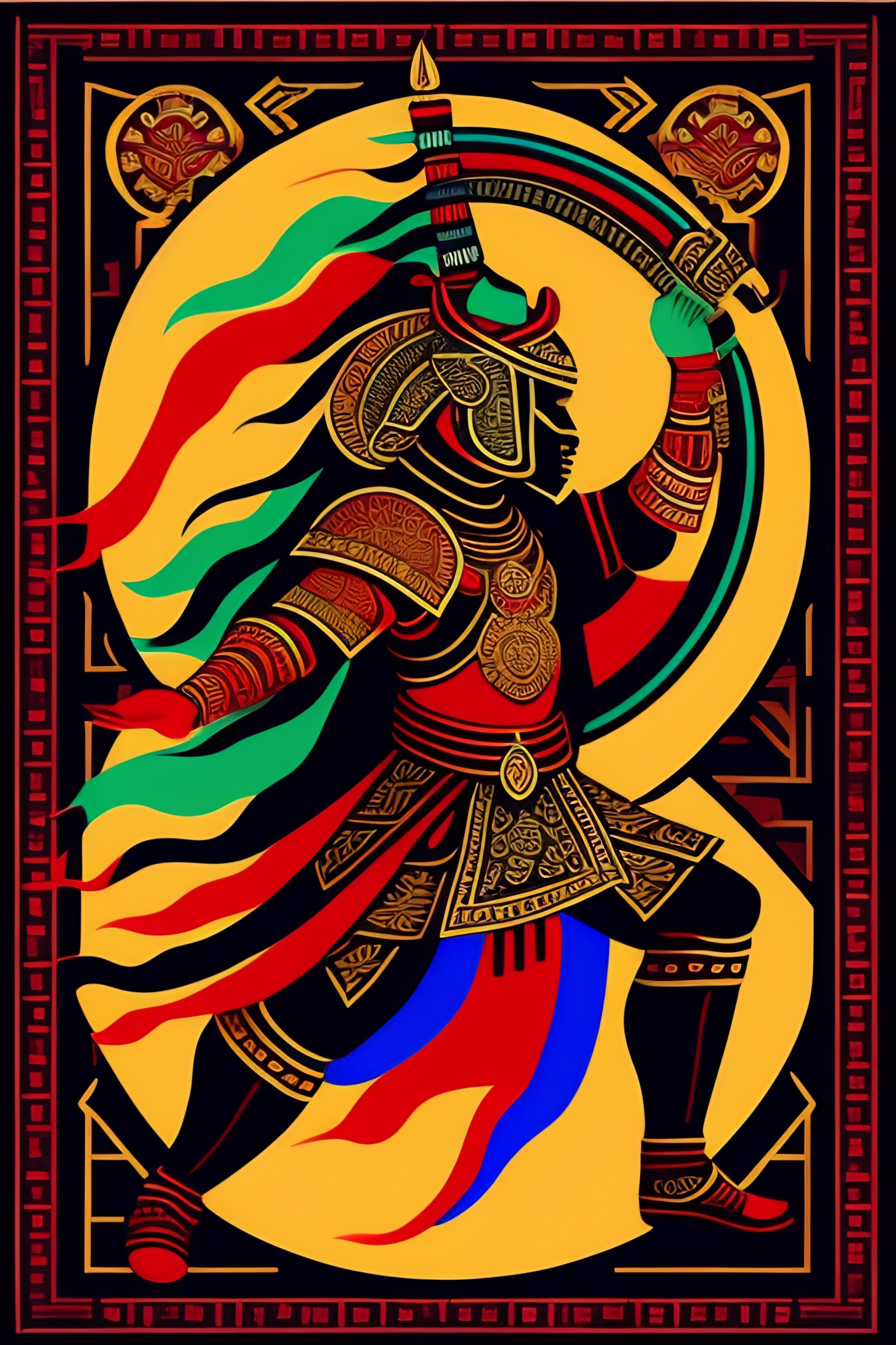 Lexica - Drawing of chinese warrior dance in aztec symbol style in ...