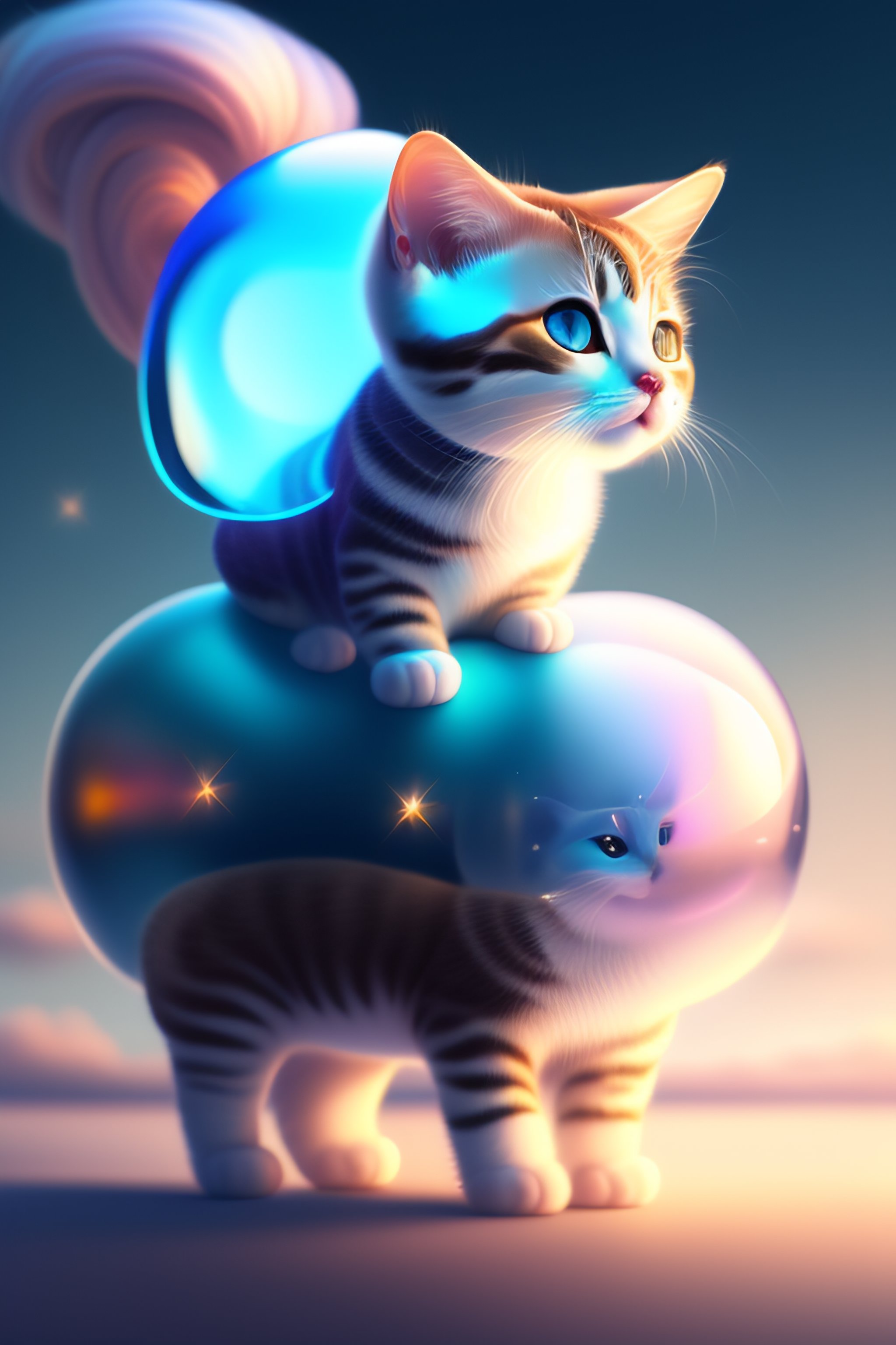 Lexica - Cinematic portrait of cute Mew riding large blue bubble, oil ...