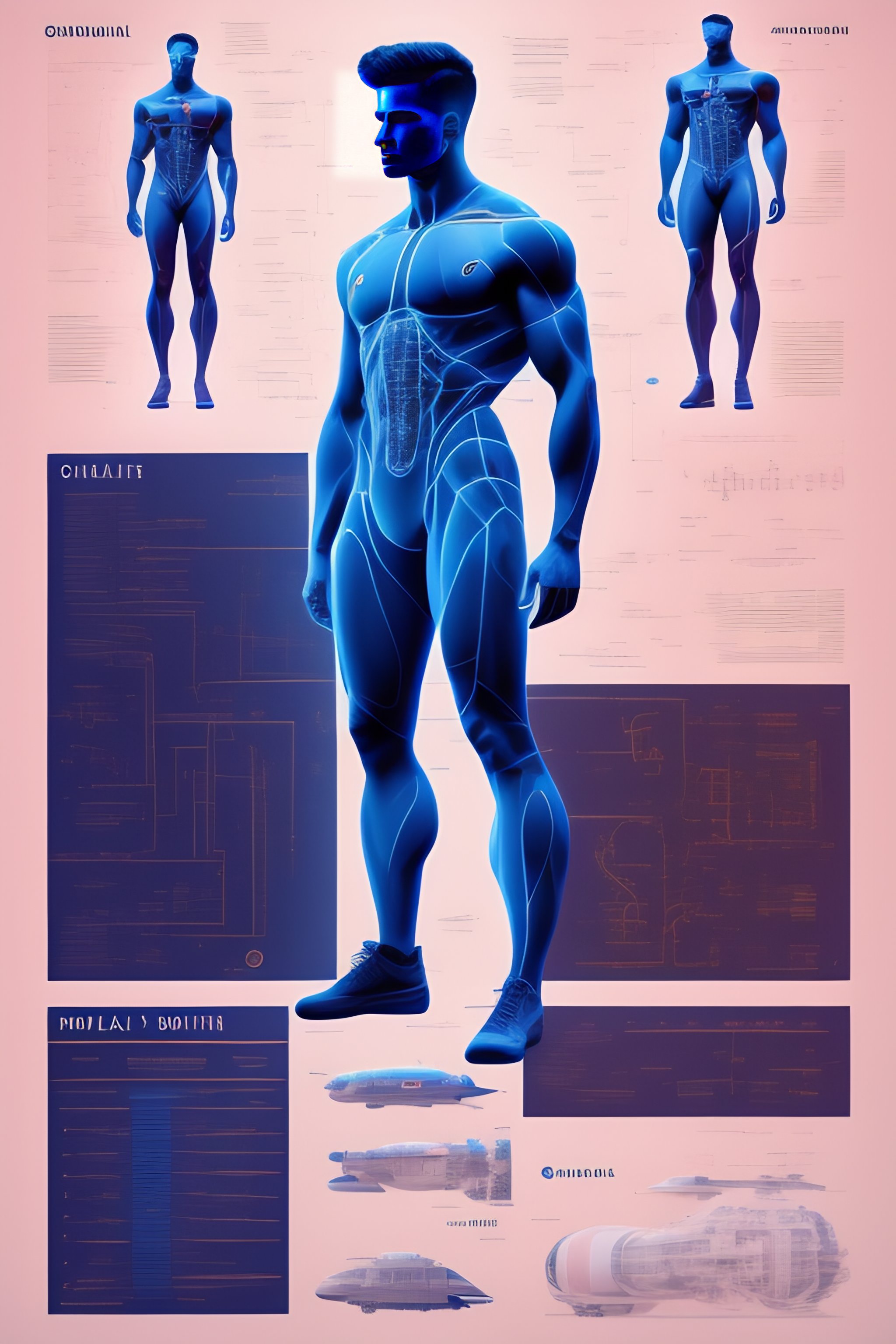 Lexica - Detailed schematics of a young male cyborg, Venetian man ...