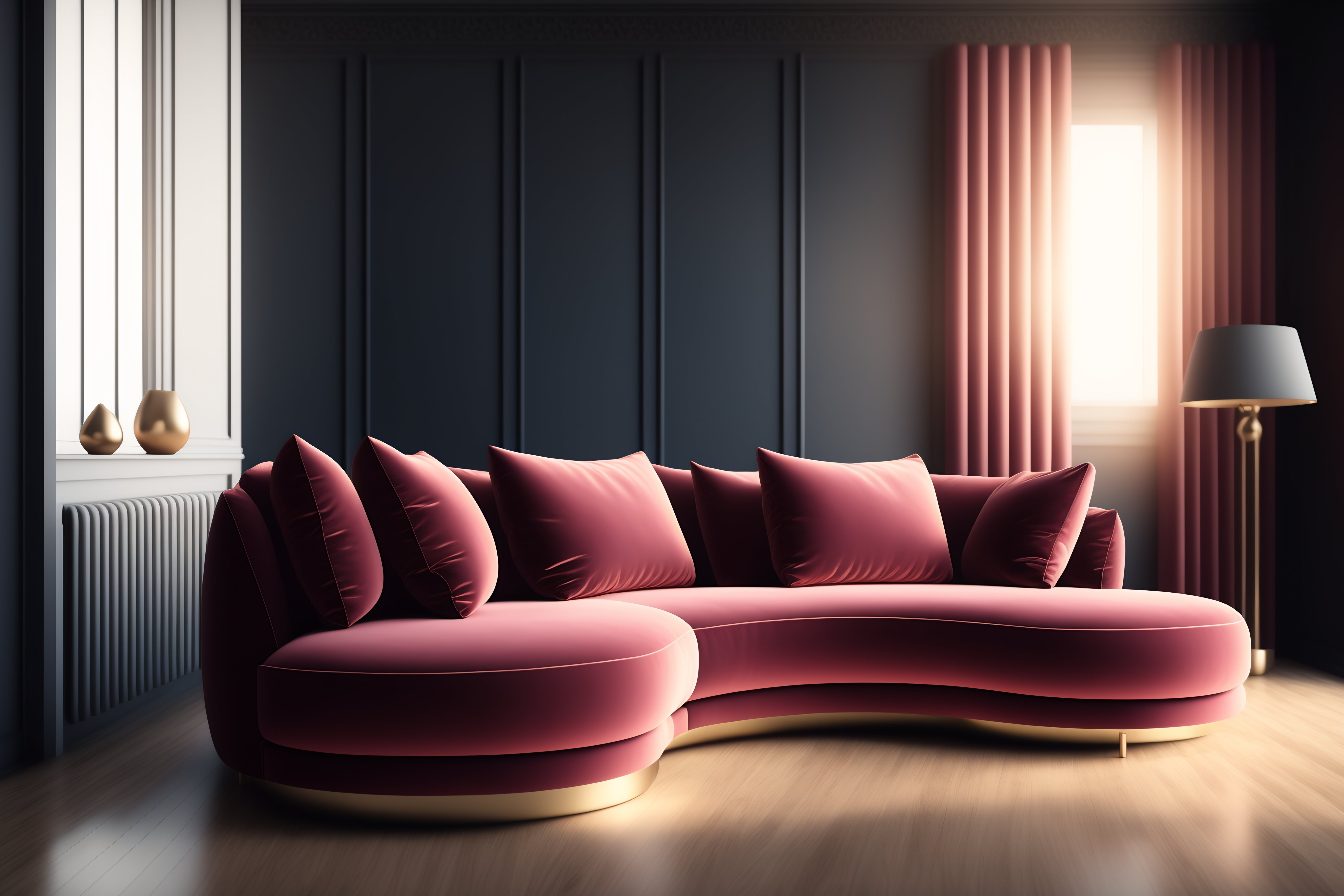 Lexica - Modern curved sofa tuffed with 2 pillows , perfect composition ...