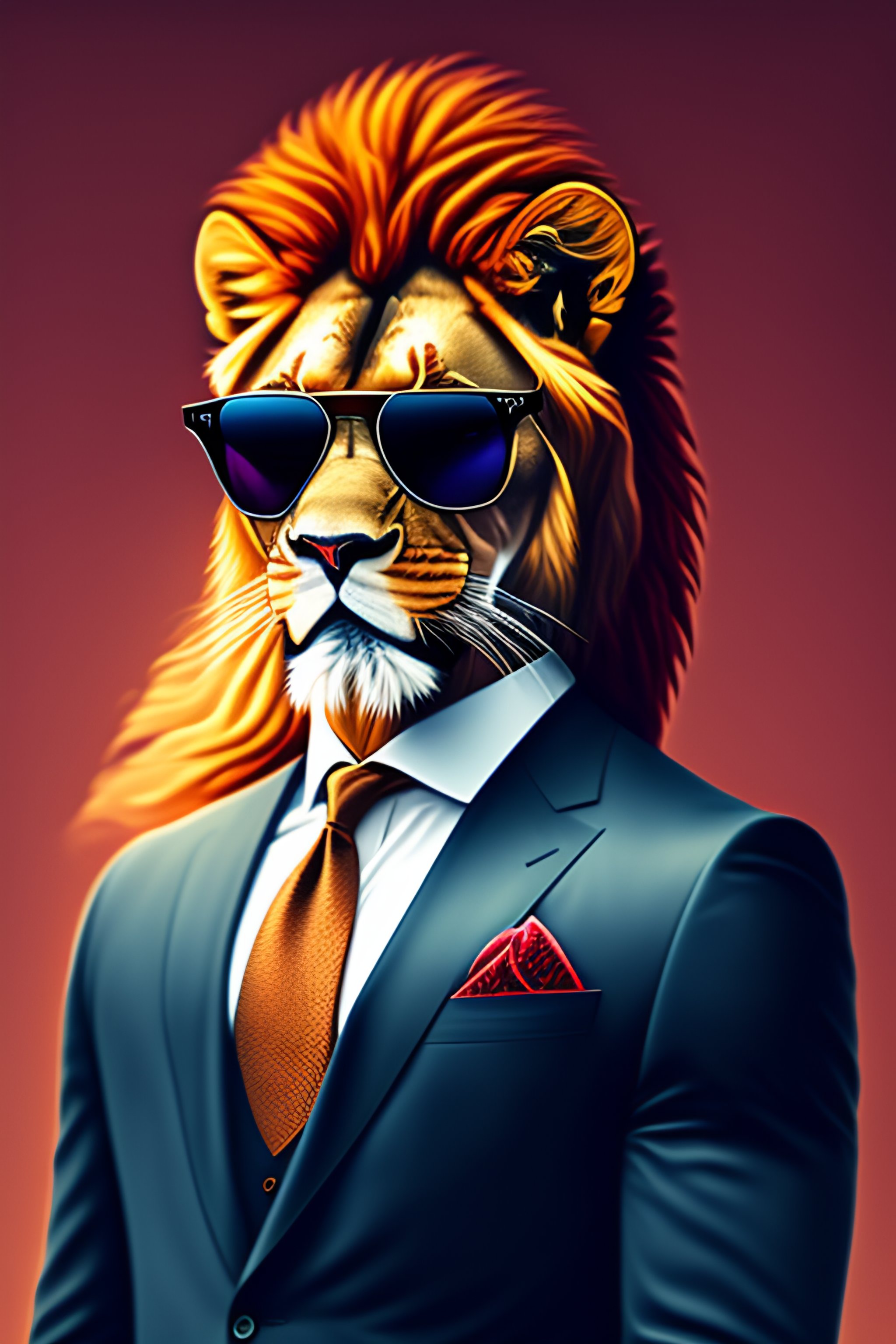 Lexica - Portrait of lion wearing a suit with sunglasses