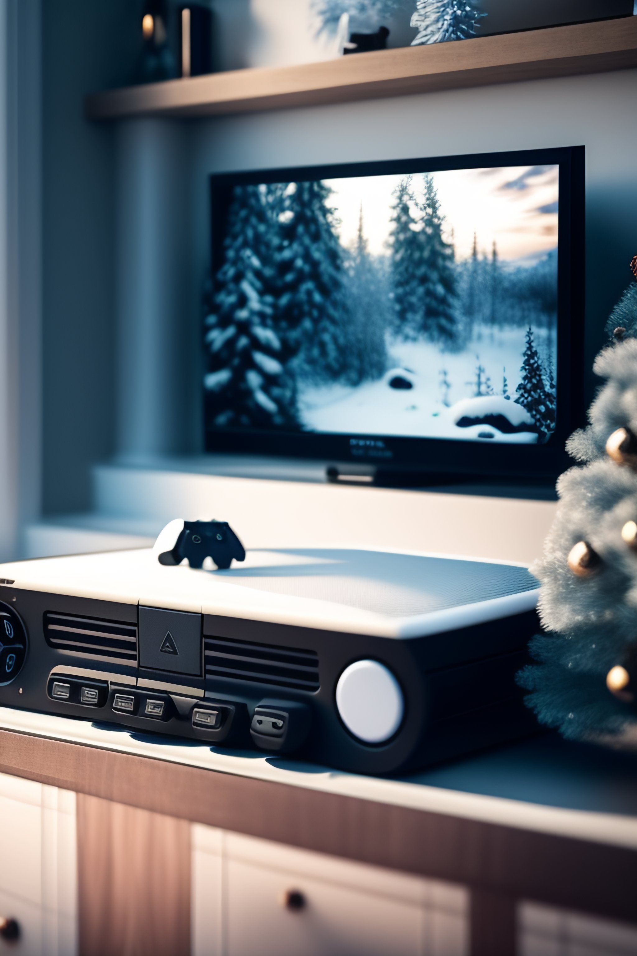 Lexica - Video games console playing at Christmas and snow