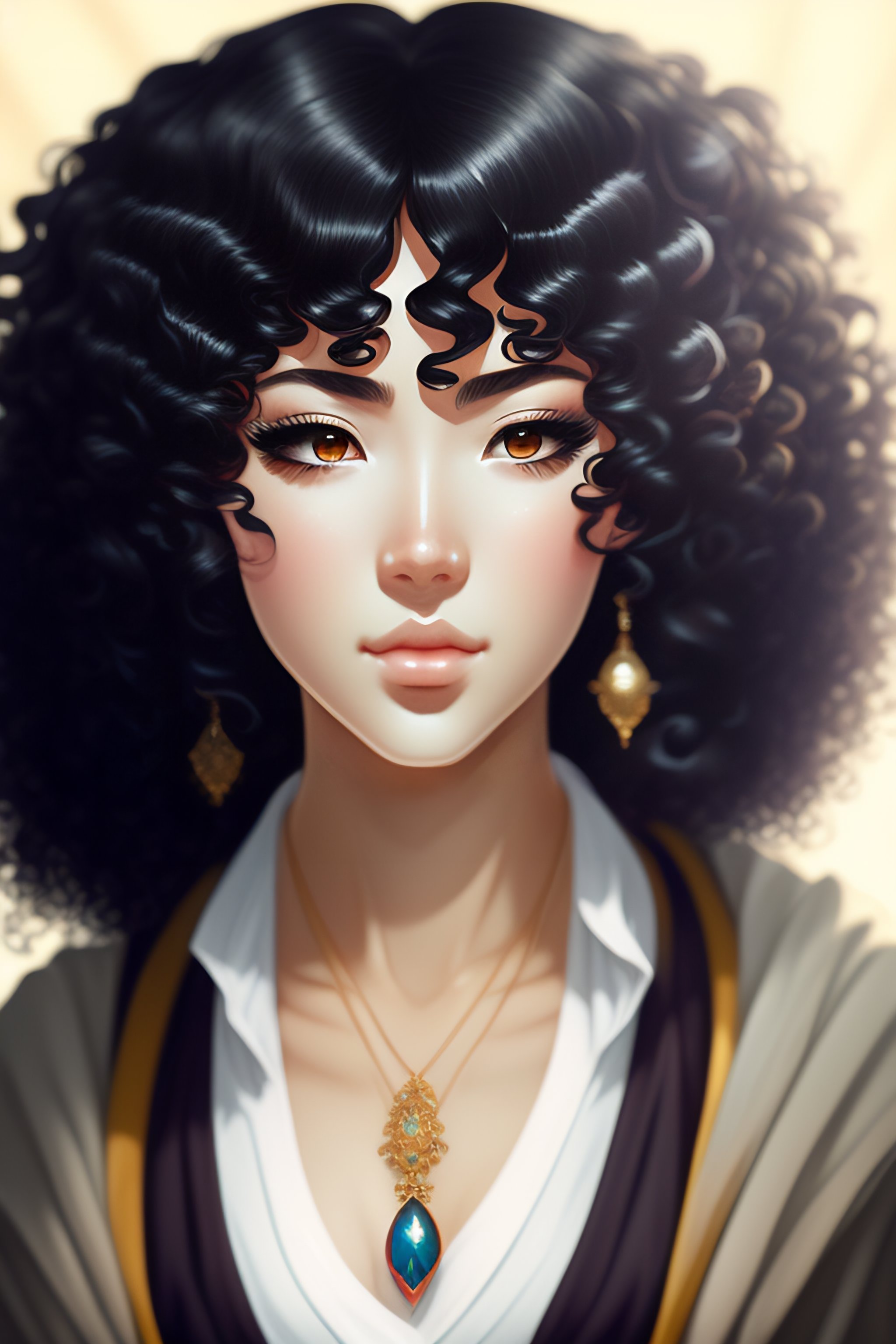 Lexica - Anime portrait of white girl with black curly hair, anime  masterpiece, highly detailed