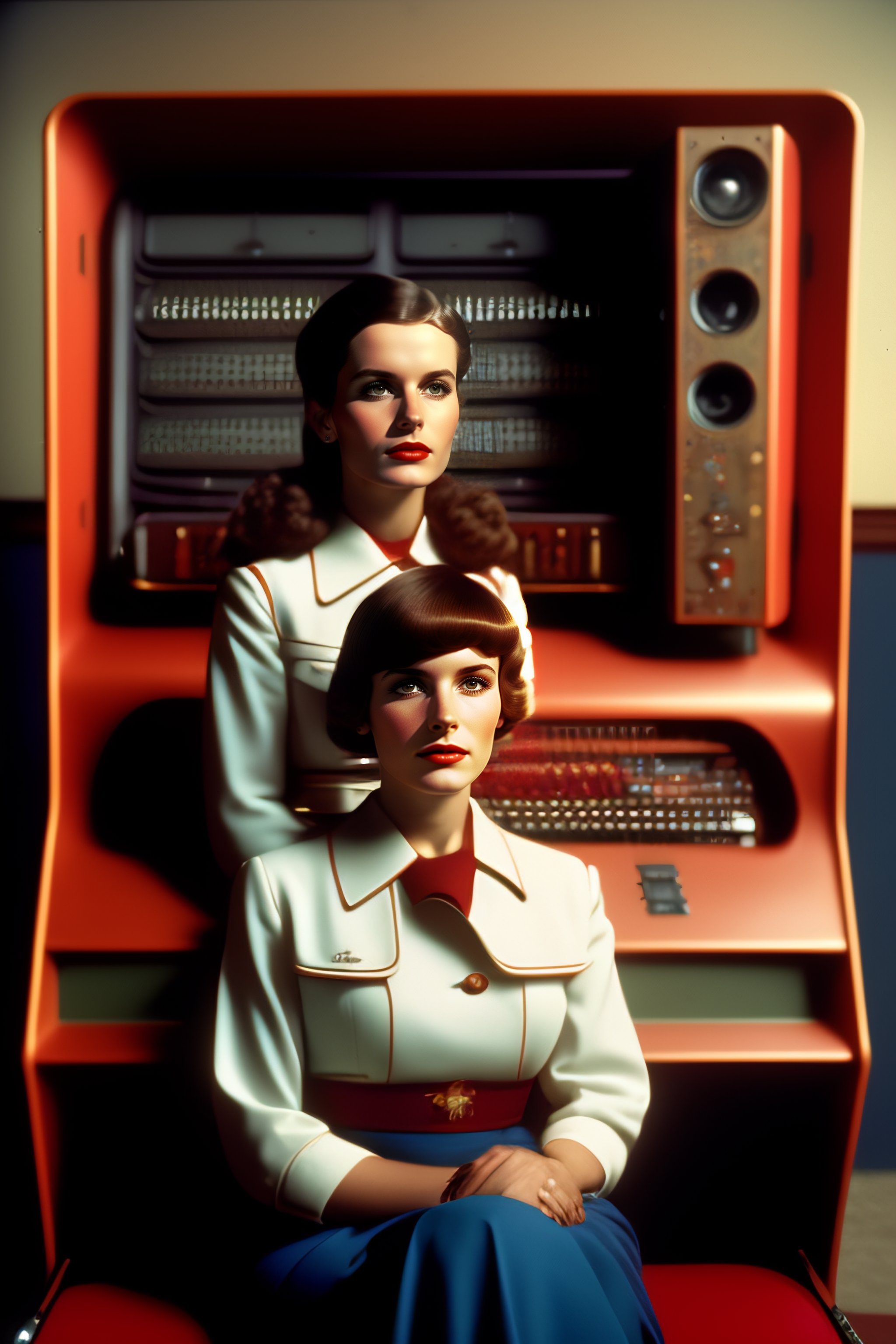 Lexica - A Soviet girl sitting in a chair in front of a soviet computer ...