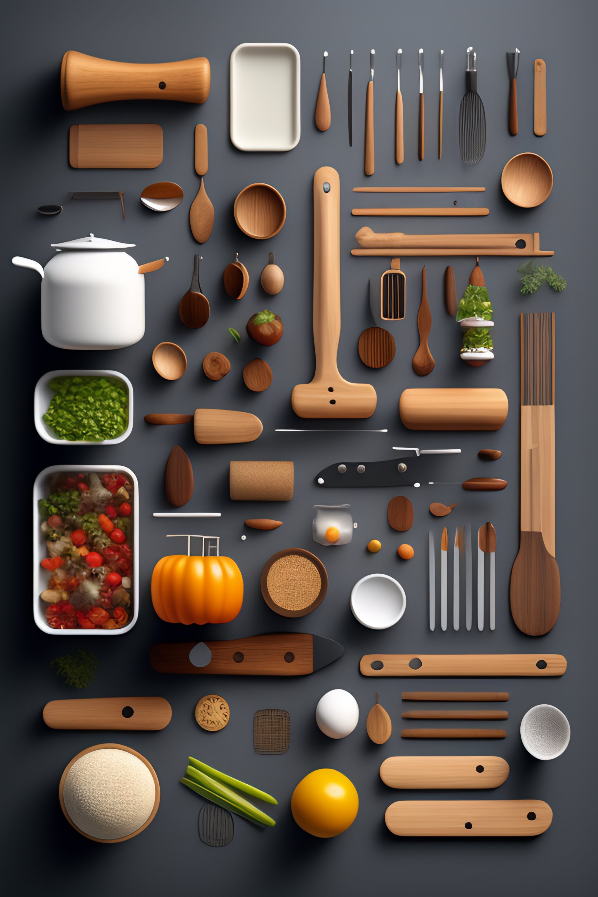 Lexica Kitchen utensils, costumes and props, knolling, knolling