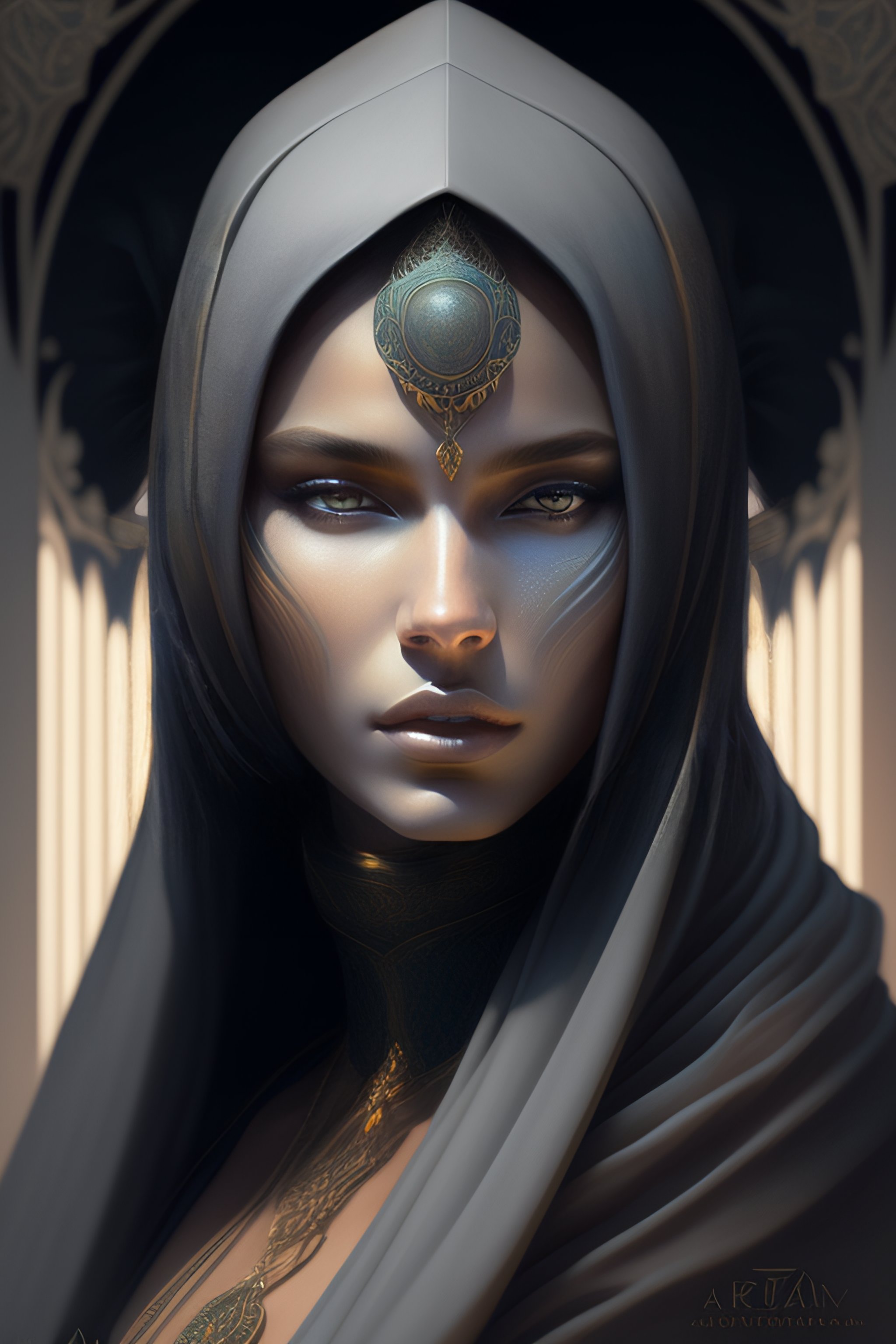 Lexica - A beautiful portrait of a beautiful gray woman in black hood ...