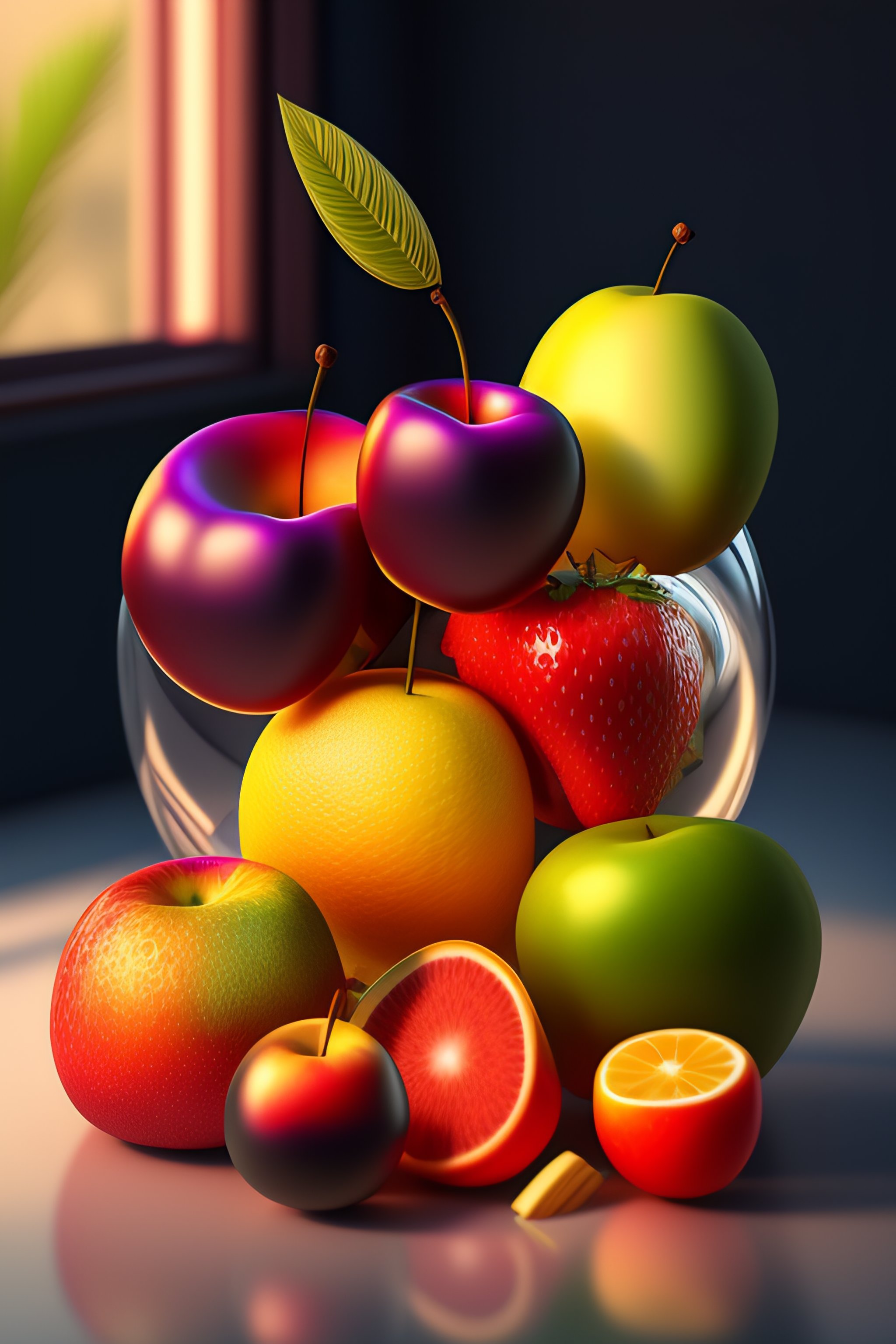 Lexica - Fruit still life bowl, juicy fruits, highly