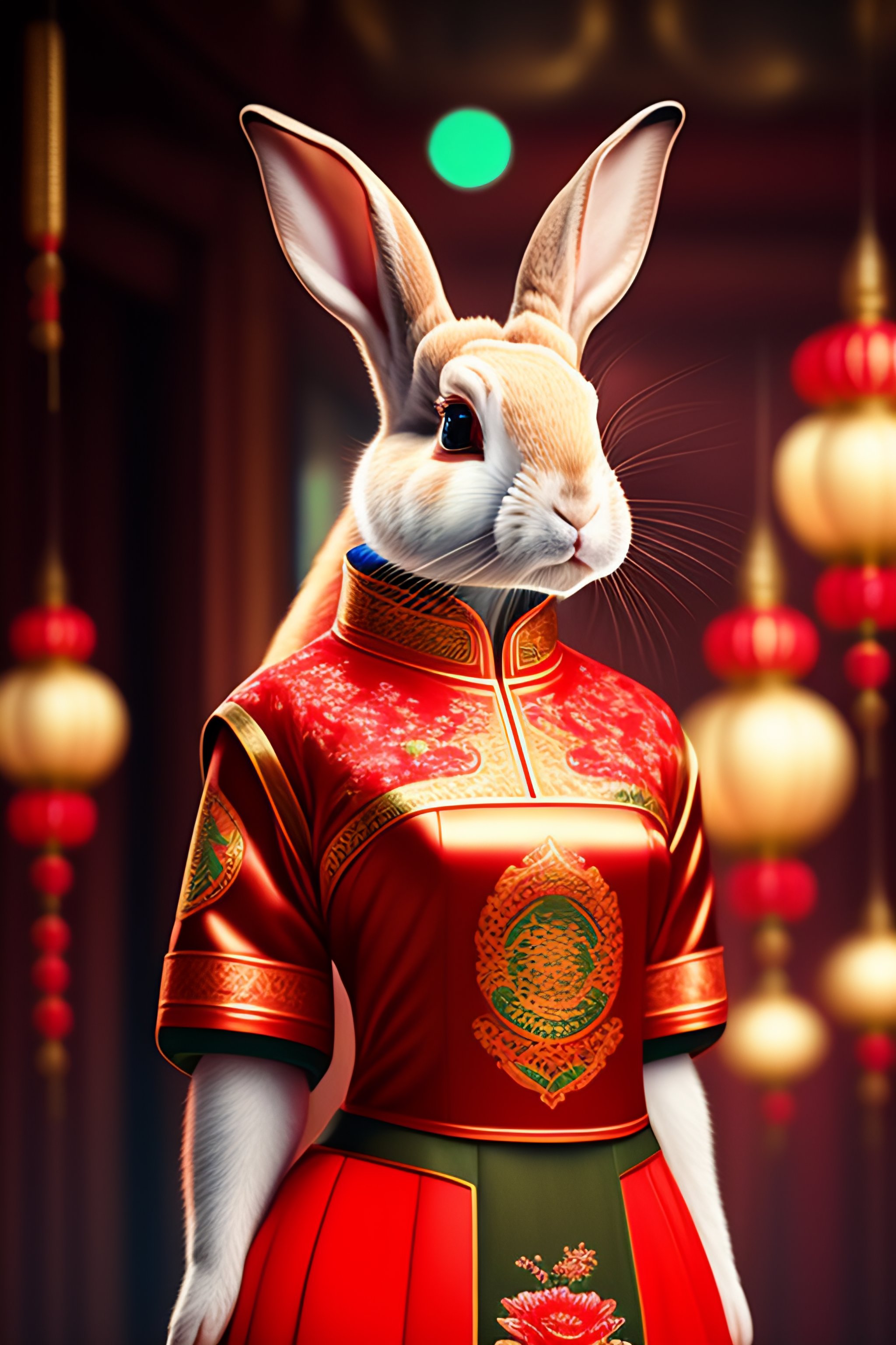 Lexica - Rabbit girl，Wearing Chinese clothes，the logo “新年快乐” at ...