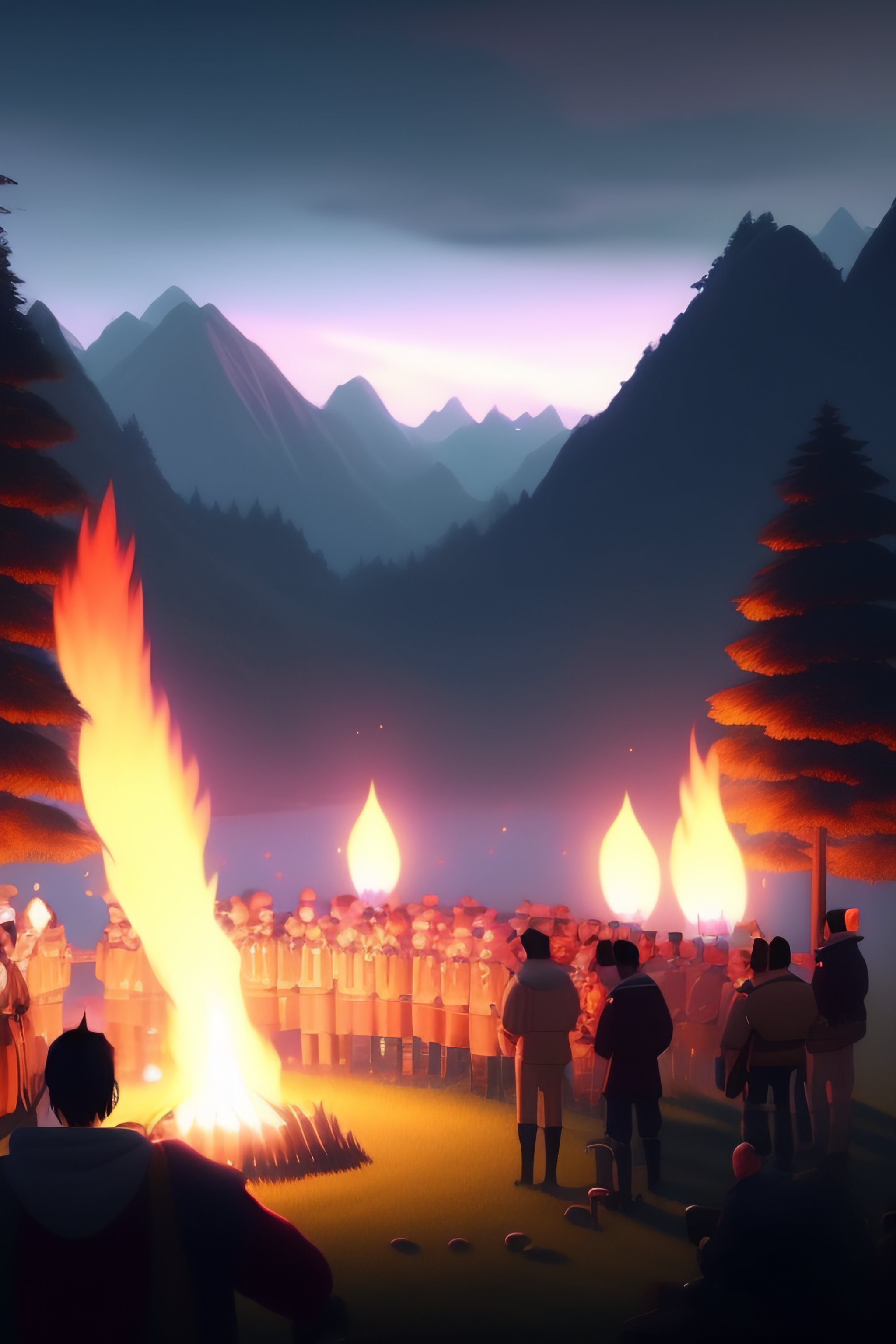 Lexica - A campfire with a dozen of people in a circle in daylight ...