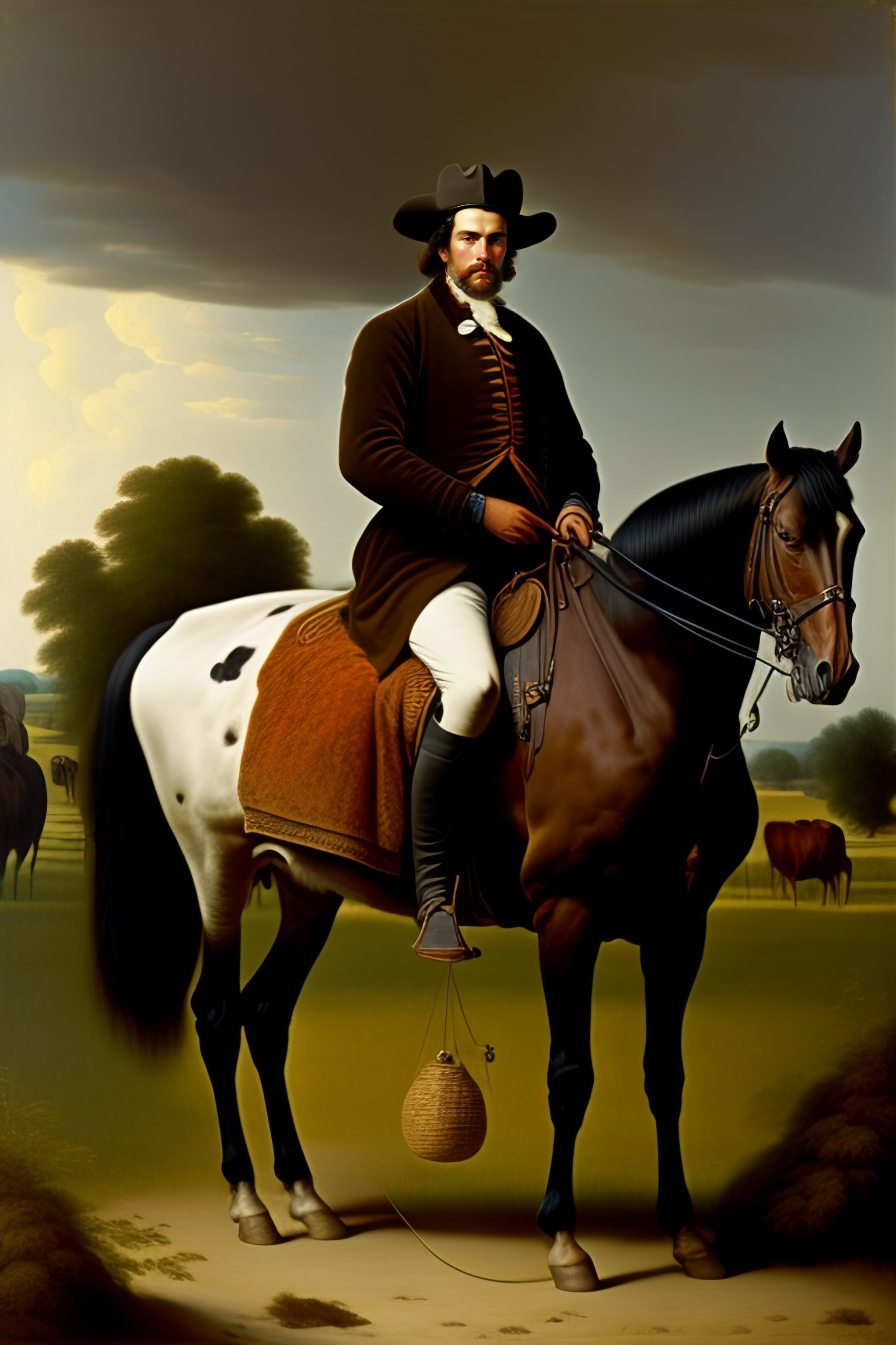 File:A gouty man surrounded by horse-riding accoutrements. Colour