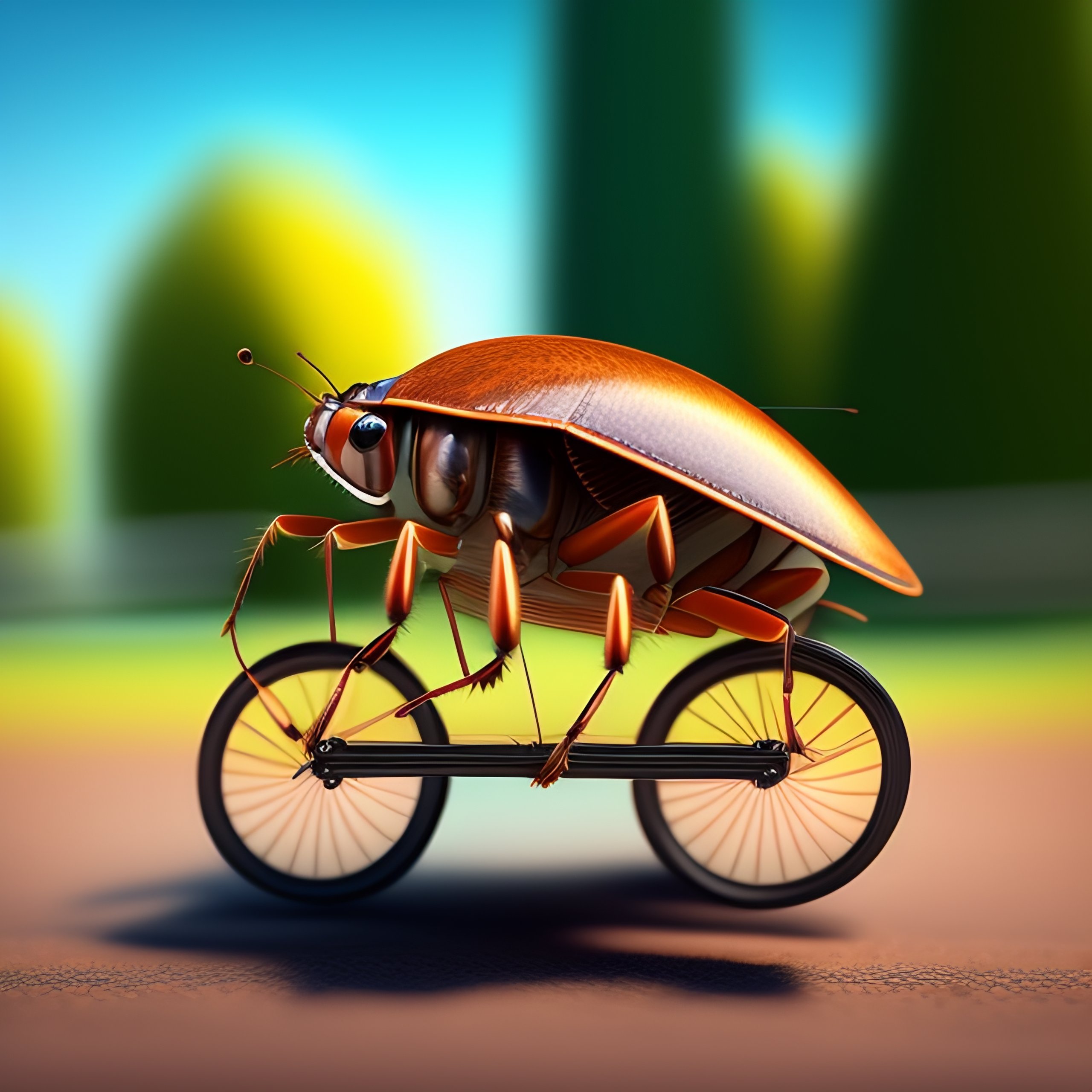 Lexica - A cockroach on a bicycle riding in the park in animated style