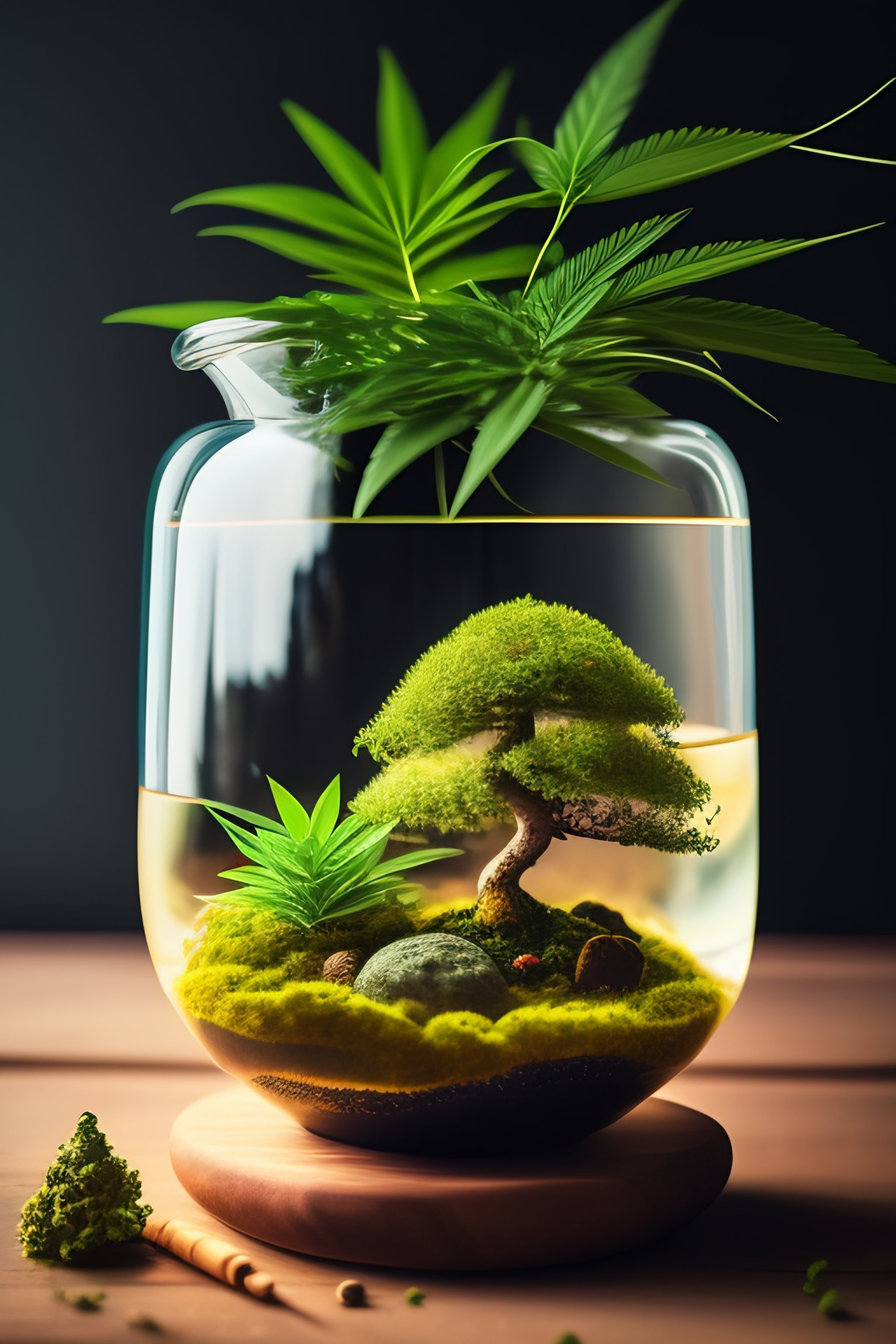 Lexica Cute terrarium with a little cannabis bonsai