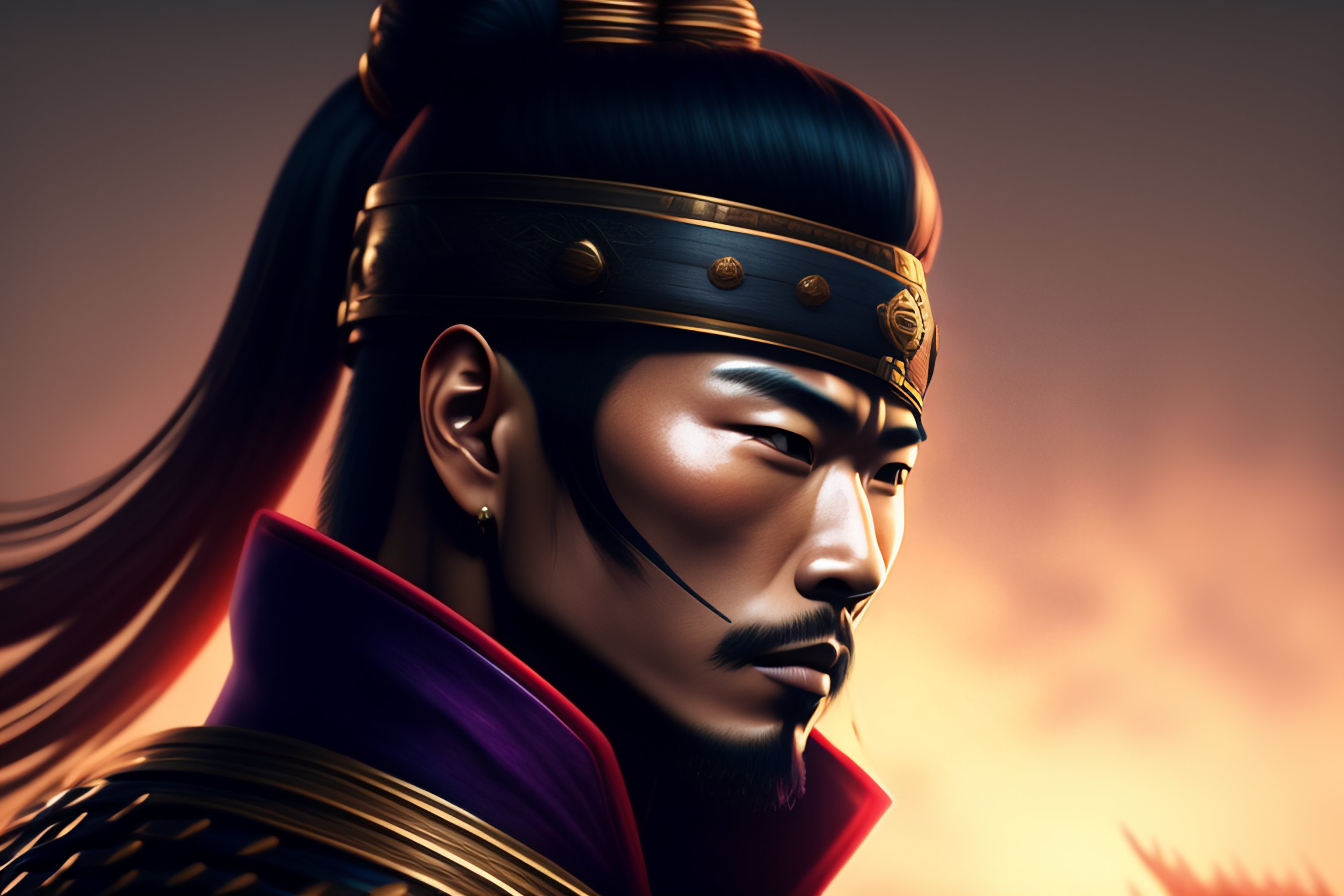 Lexica - 2d style, samurai, with war background, character