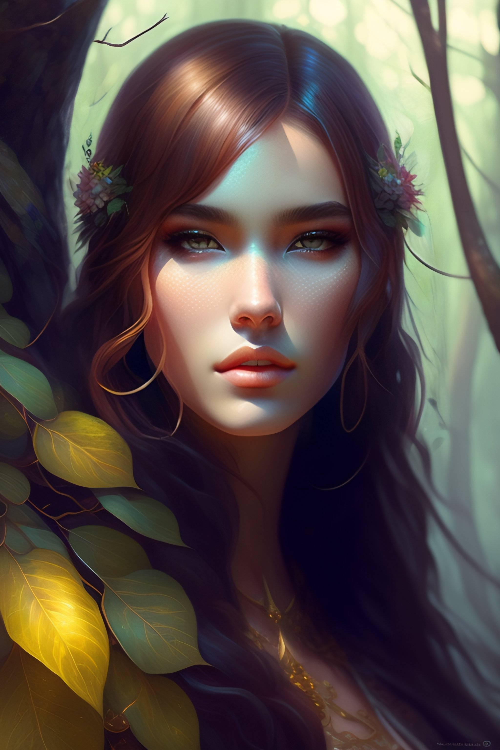 Lexica - A very beautiful savage symmetric girl , fantastic forest ...