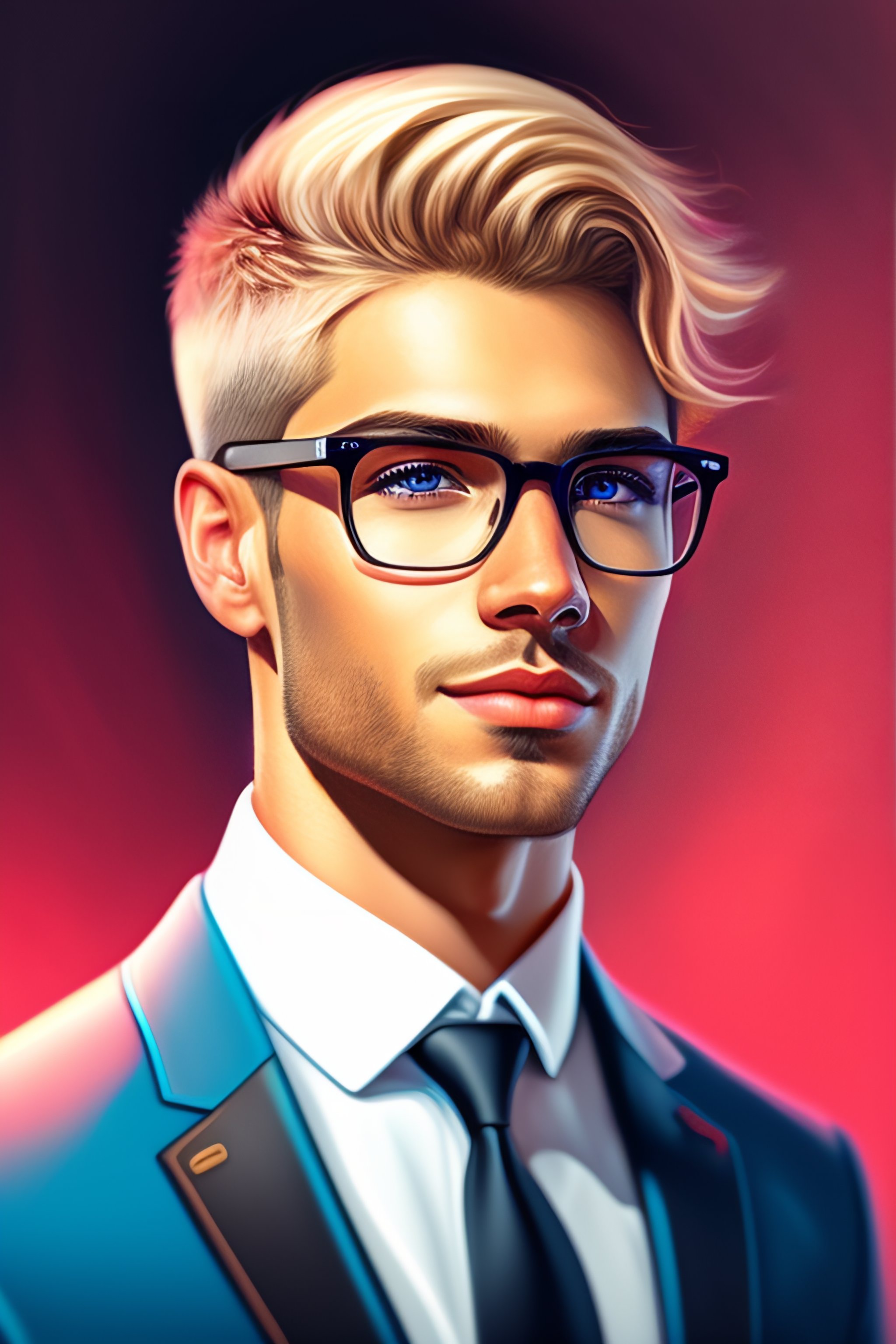 Lexica - Portrait of a blonde, male, short hair samuray, with glasses ...