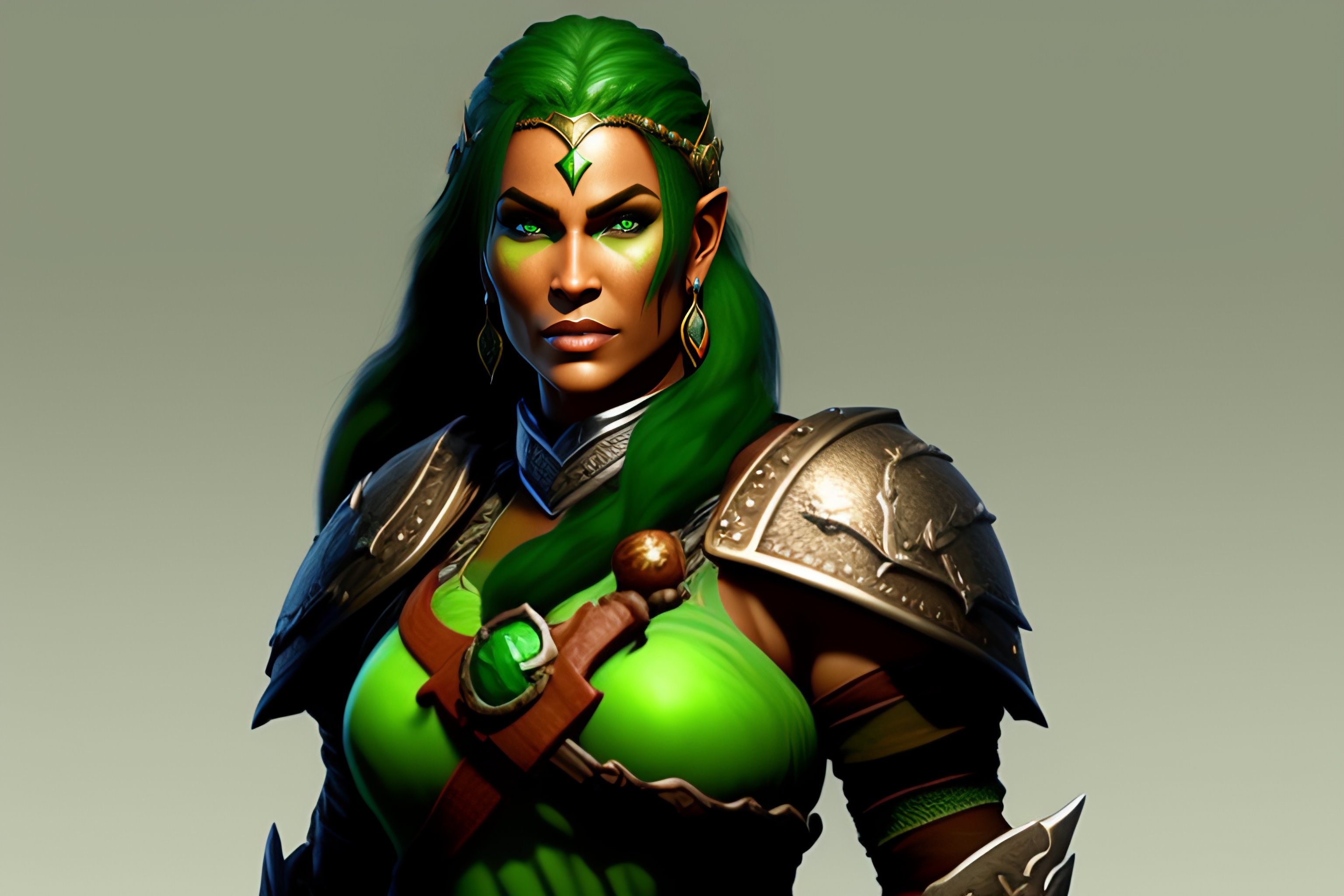 Lexica Green skinned Halforc female shield maiden