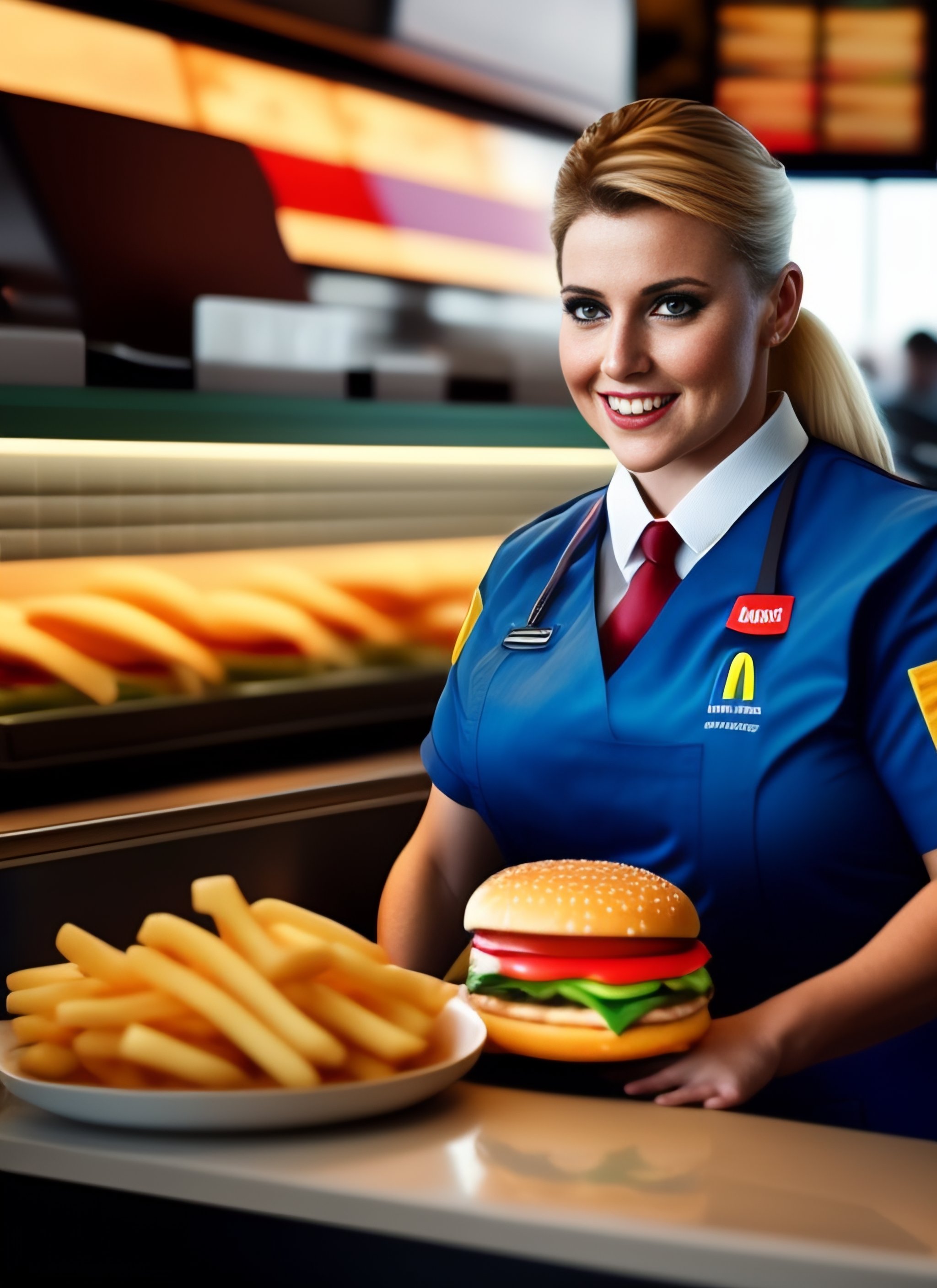Lexica - A lady working at mcdonalds, taking orders.