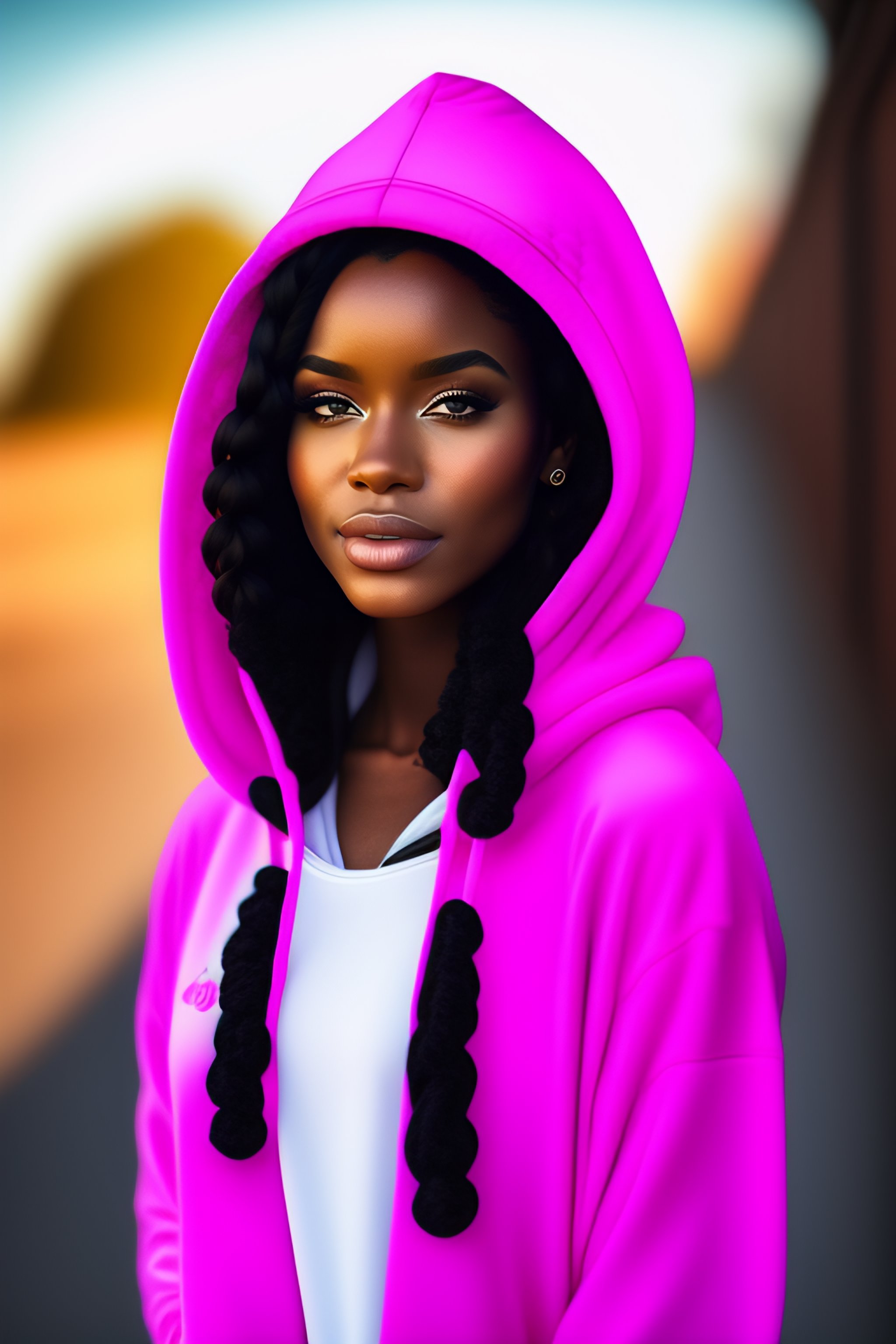 Girl in shop pink hoodie