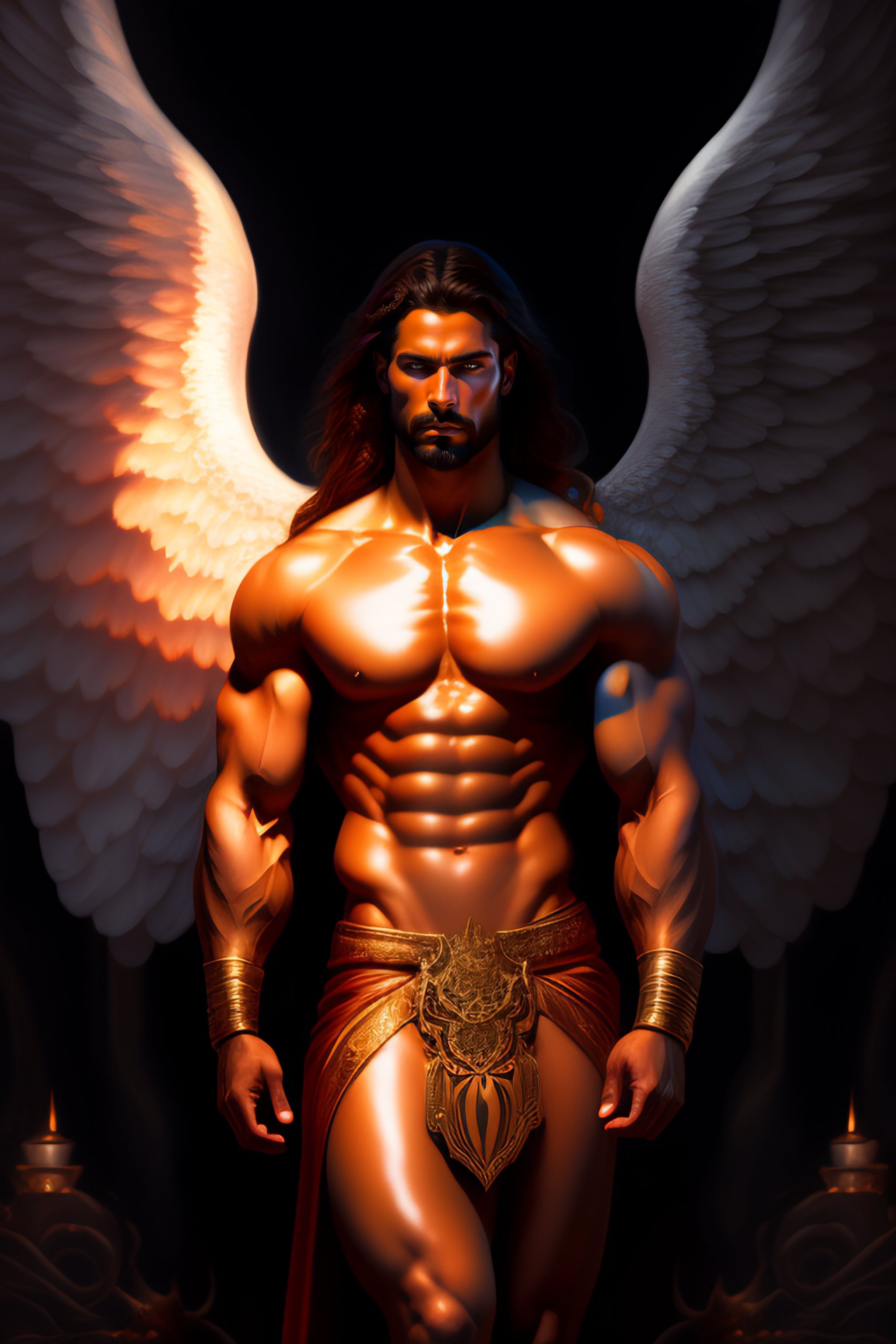 Lexica - Muscular Angel standing in the front of gates of hell . Angel is  clothed with black toga. angel is draped with bones. Digital painting. Art  ...