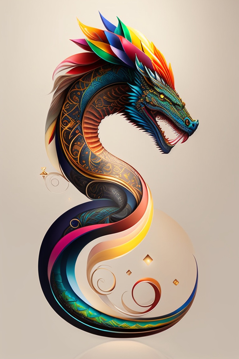 Lexica - Tattoo sketch, a wriggling dragon with geometry elements, 8k