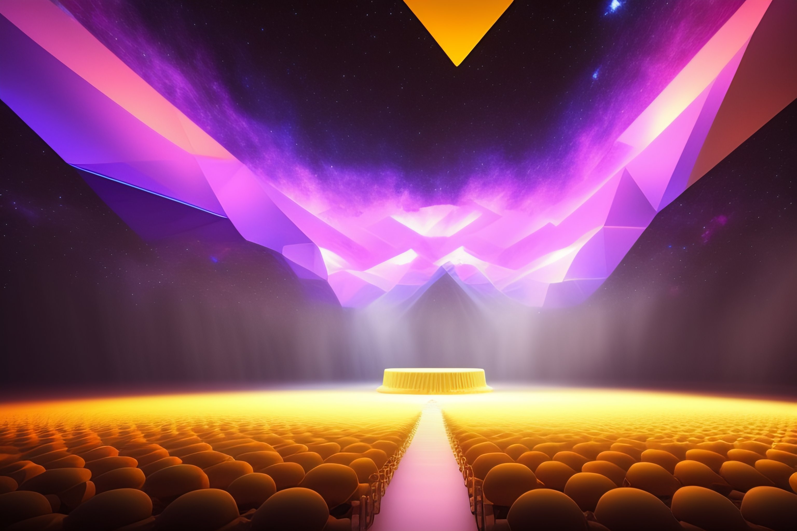 Lexica - A large stage made of floating polygons. You can see stars of ...