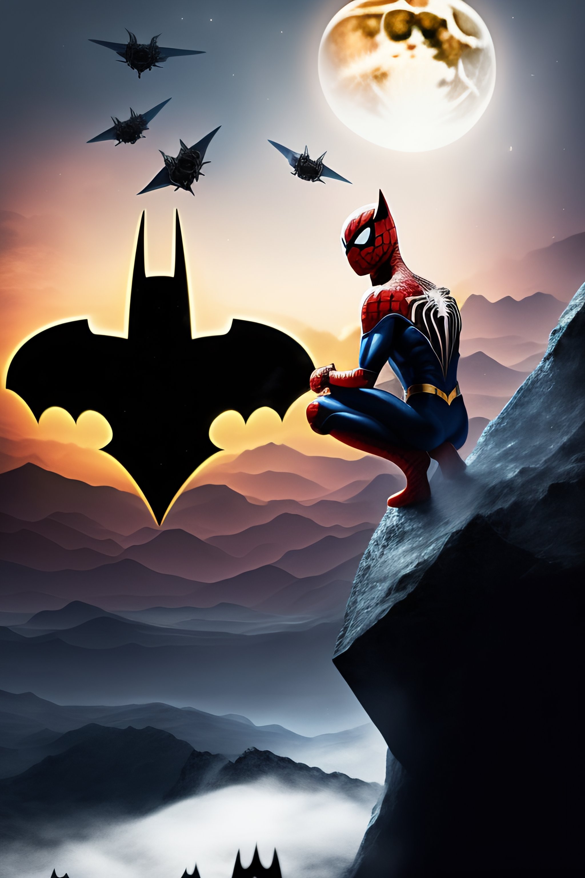 Lexica - Spider man vs batman on the moon