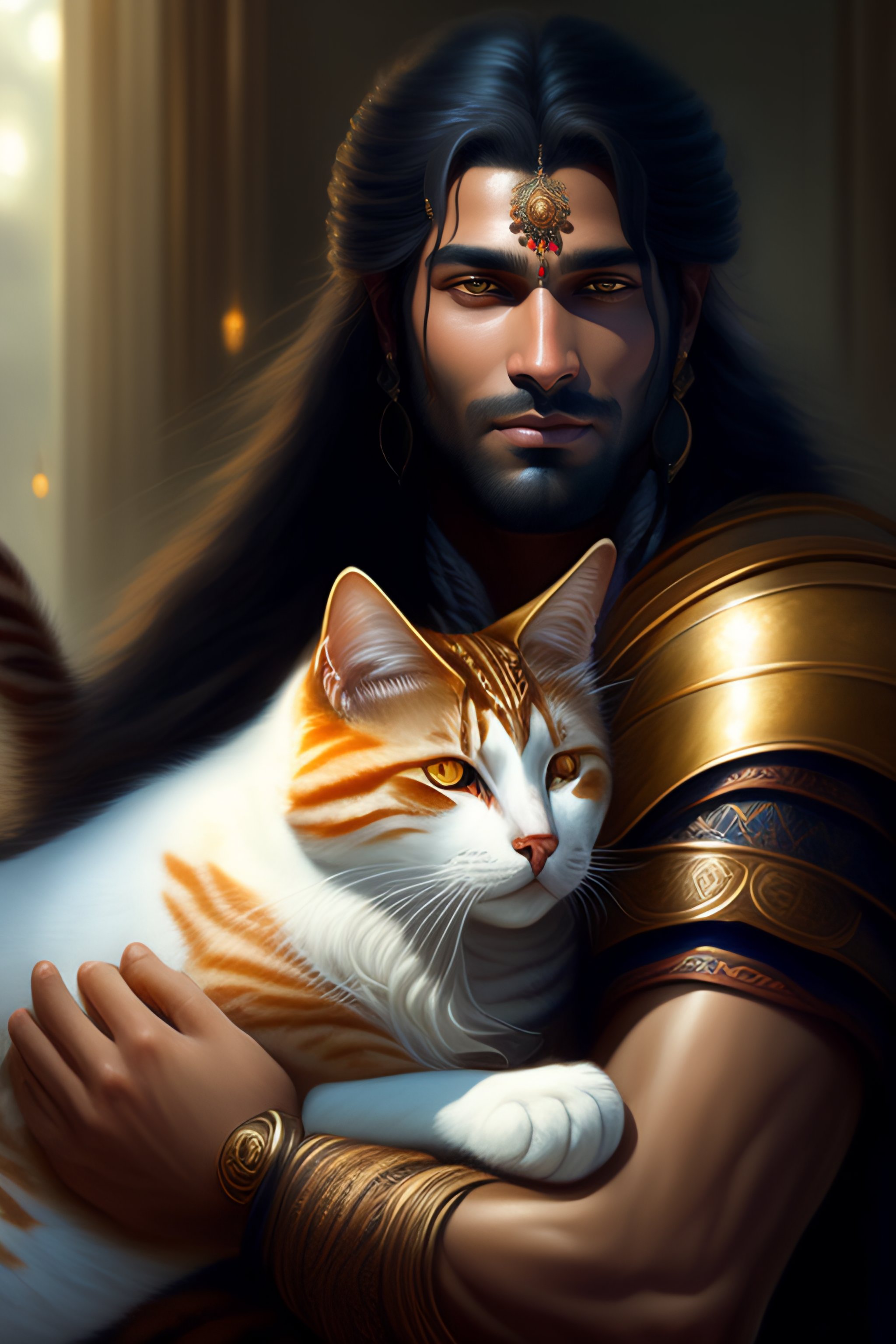 Lexica - A detailed portrait of lord shiva hugging a tabby cat ...