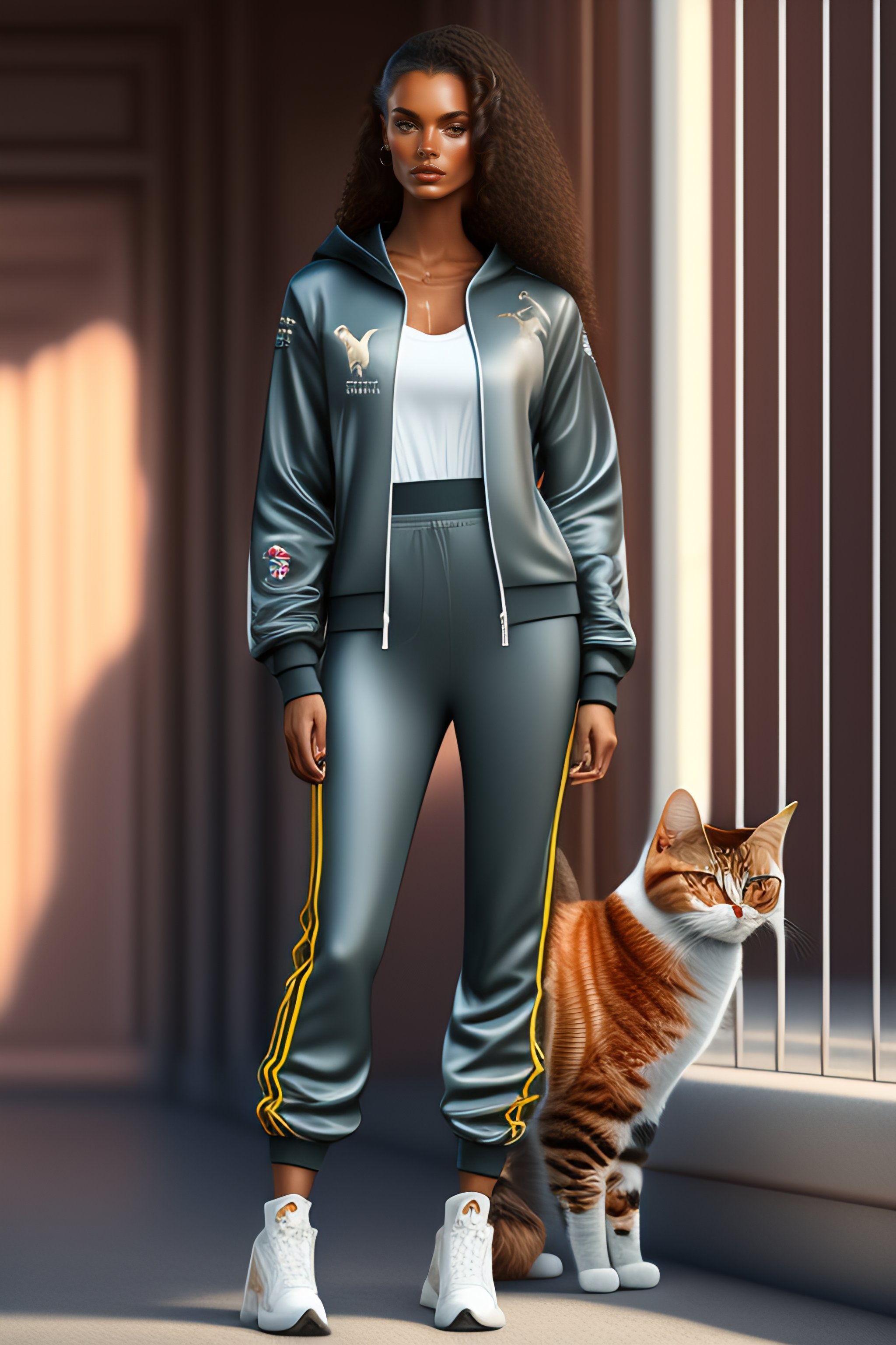 Lexica Cat dressing a balenciaga tracksuit, catty, by steve hanks, by