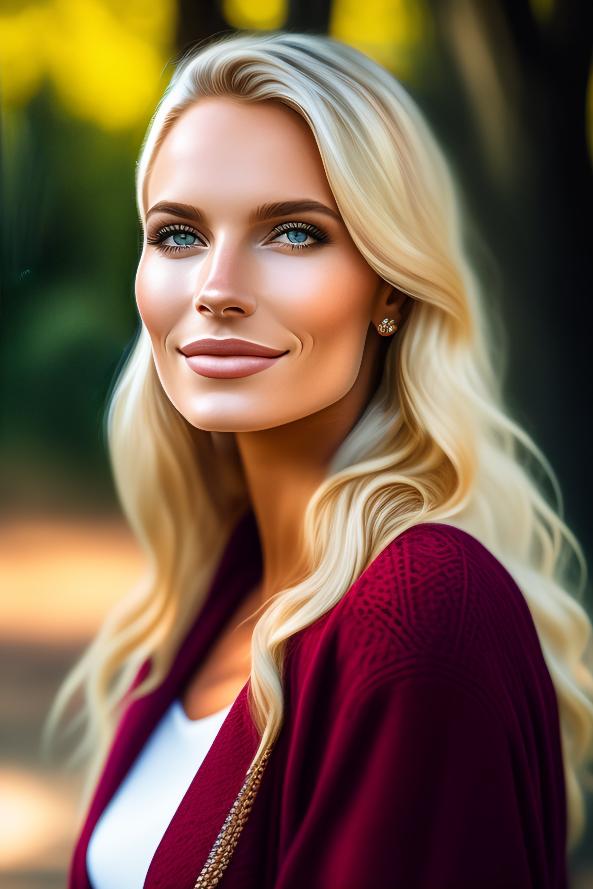 Lexica - Portrait of a beautiful blond woman in the park