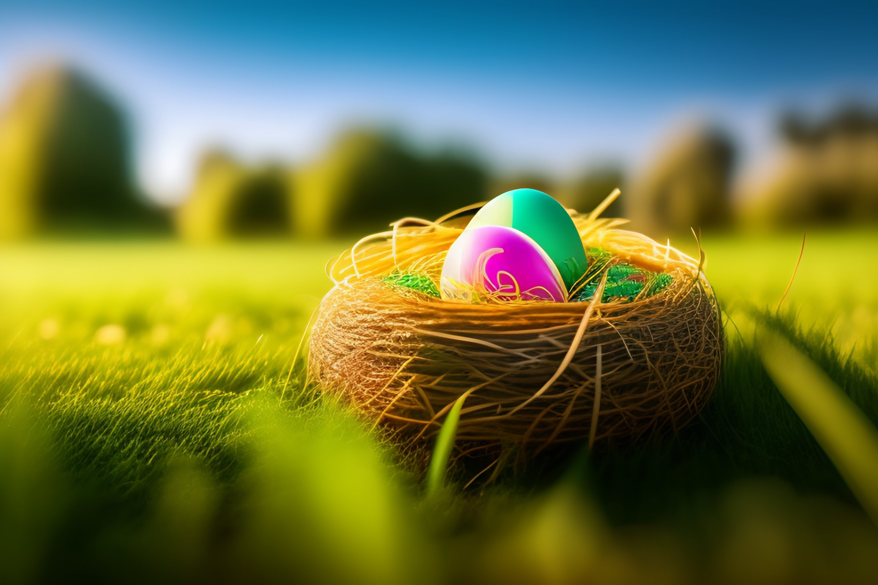 Lexica - Amazing realistic photo if a nest with easter eggs in grass on ...