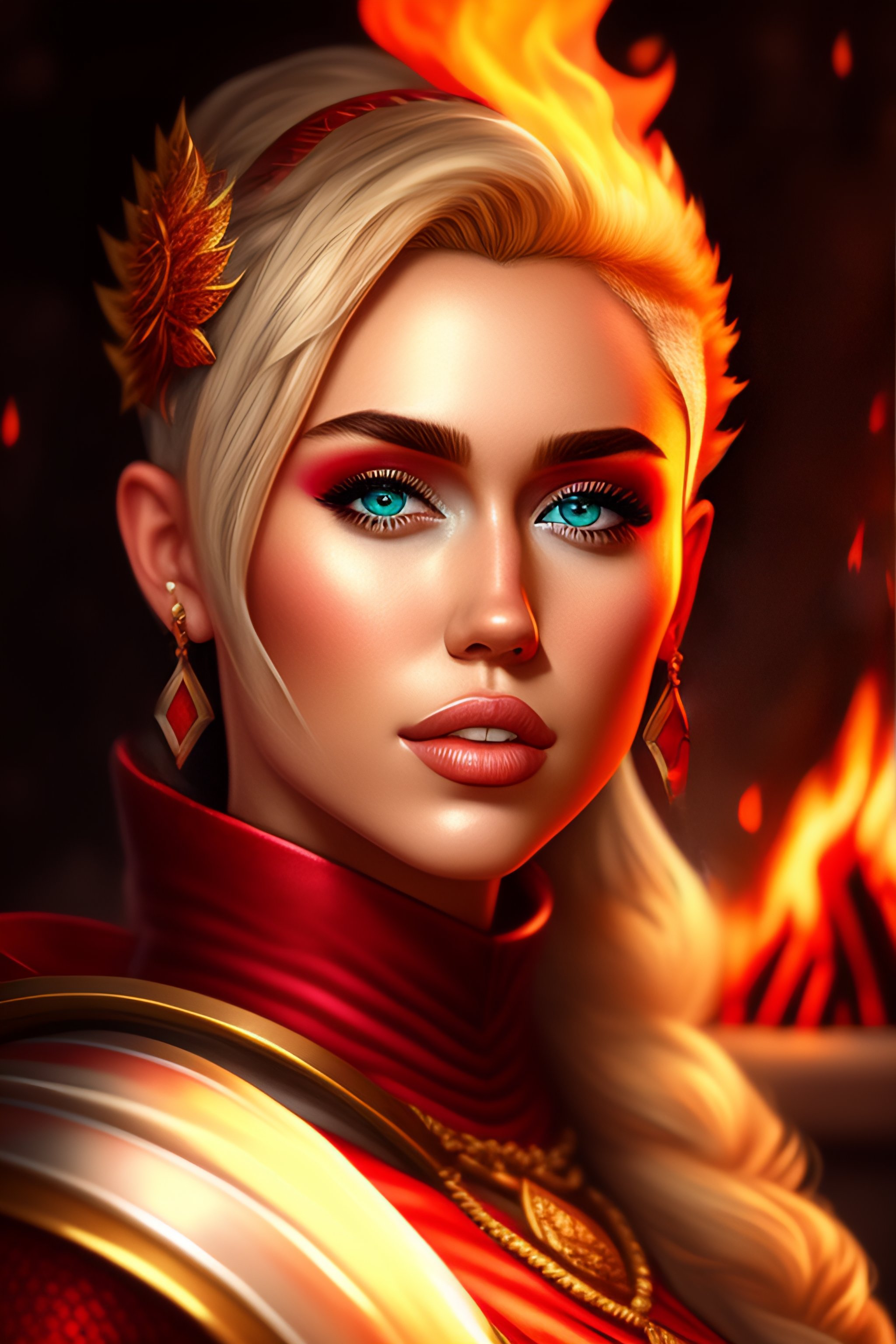 Lexica - Portrait of a beautiful Miley Cyrus surrounded by fire ...