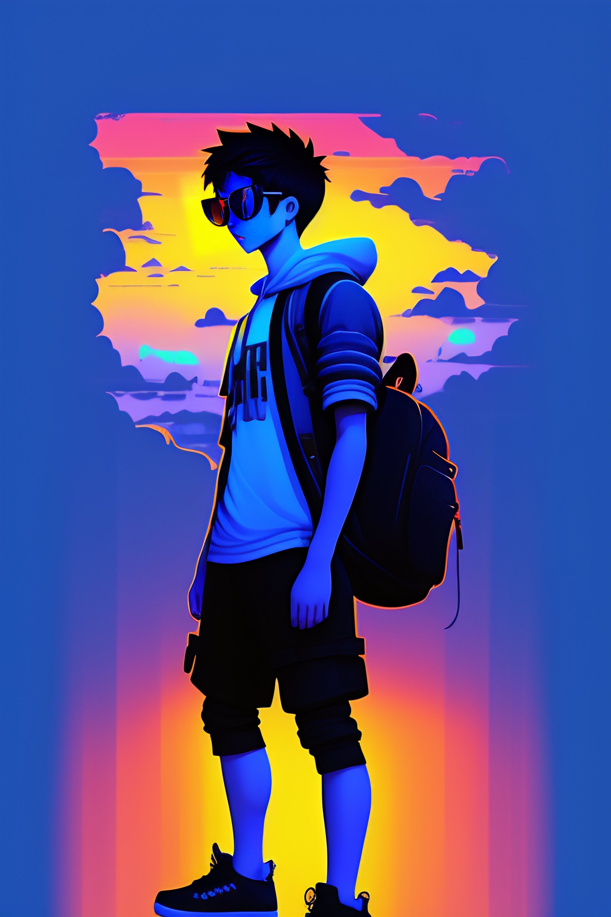 Lexica - A silhouette of a gamer boy, cartoon style, blue background ...