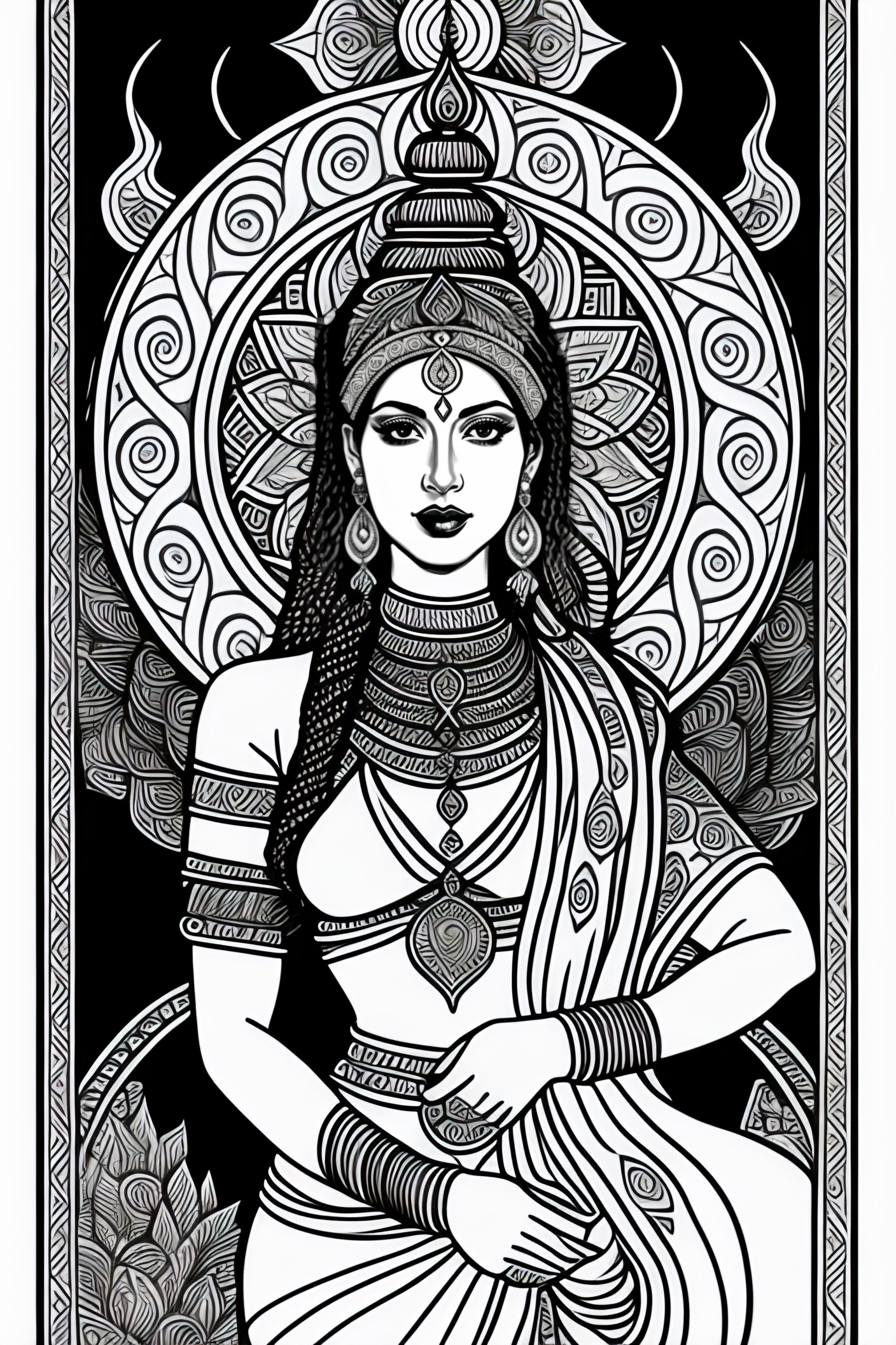 Lexica - Black and white coloring book page of a beautiful yogini ...