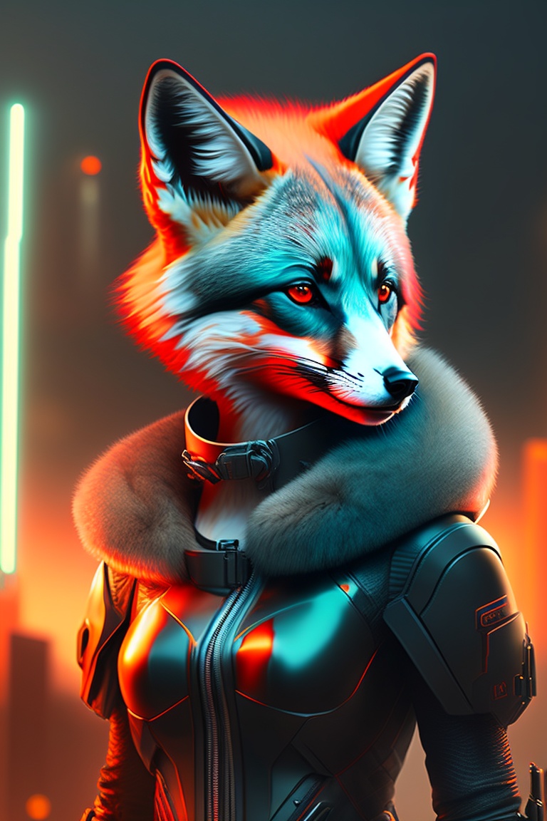 Lexica - Female red fox humanoid, red lights, metropolis, cyber punk ...