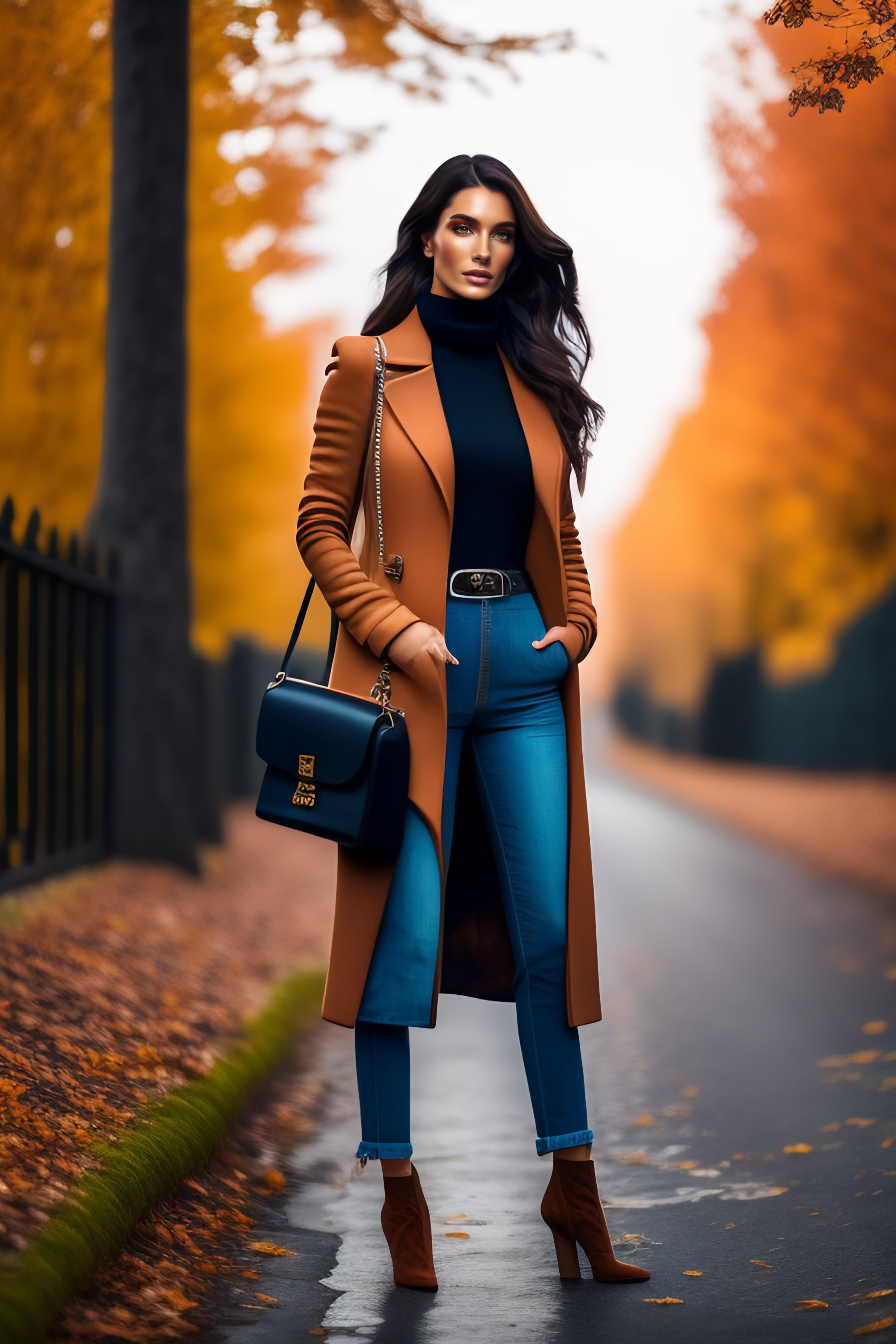 Lexica - Ultra HD photo of brunette model wearing Fall Outfit, full body,  VOGUE, natural light, realistic, dynamic action pose, ultra-detailed,  fashi...