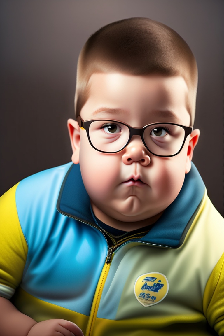 Lexica - Fat teenager, wear on black and has buzz cut with glasses. He is  in kindergarten