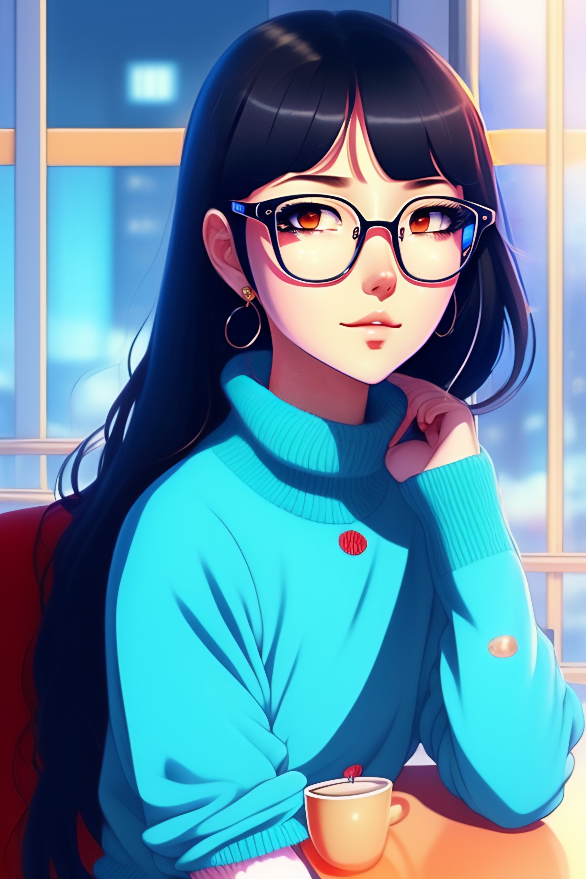 anime girl with black hair and glasses