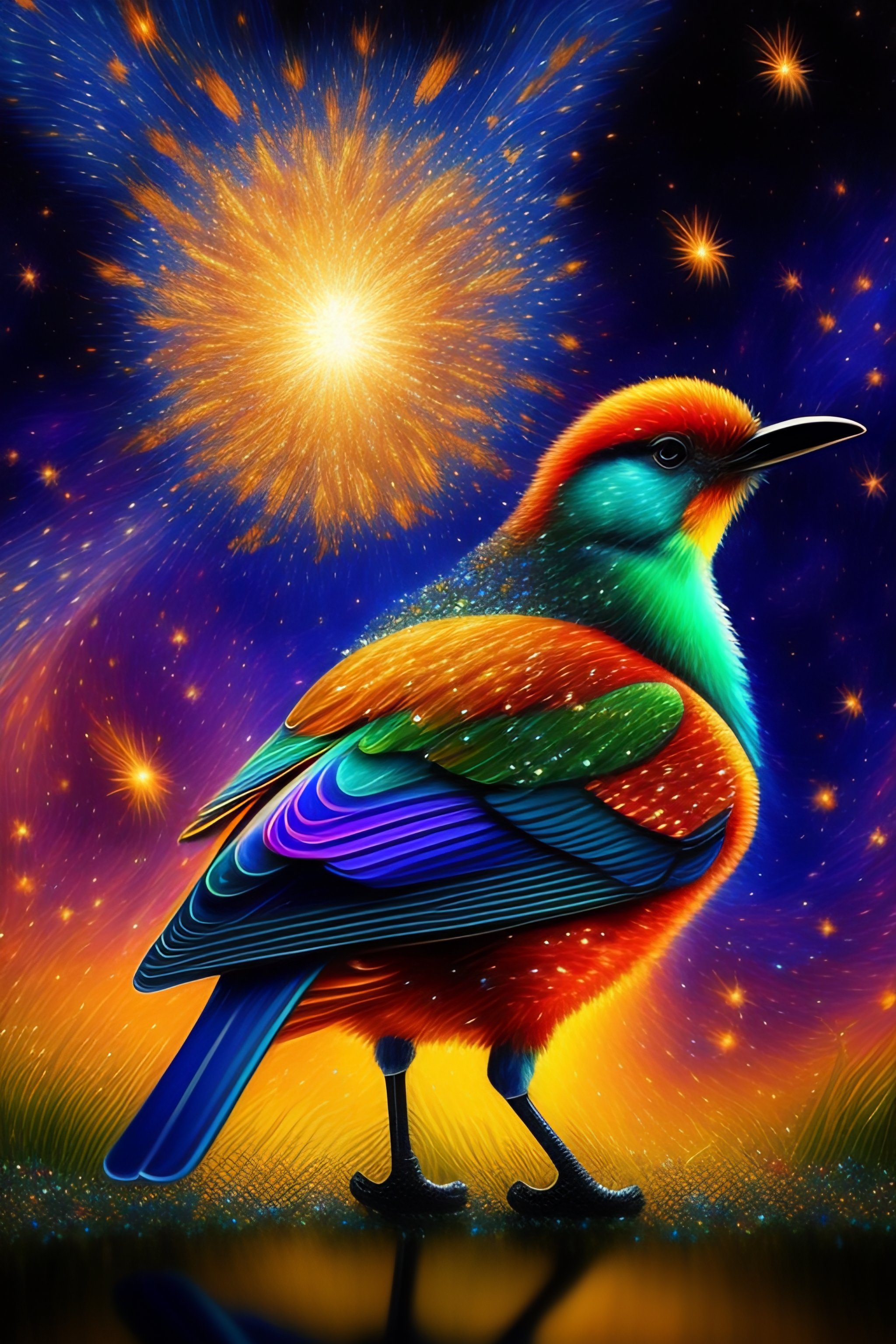 Lexica - A BIRD EXPLODING GLITTER VAN GOGH STYLE