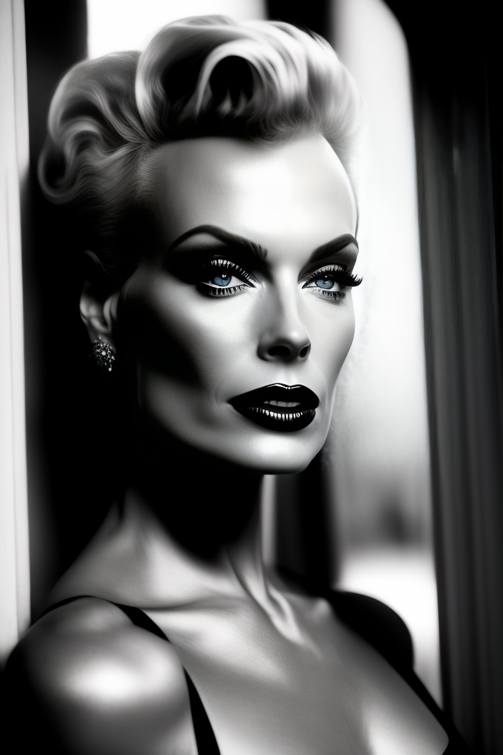 Lexica - Brigitte nielsen in front of a window in paris, hard contrast ...