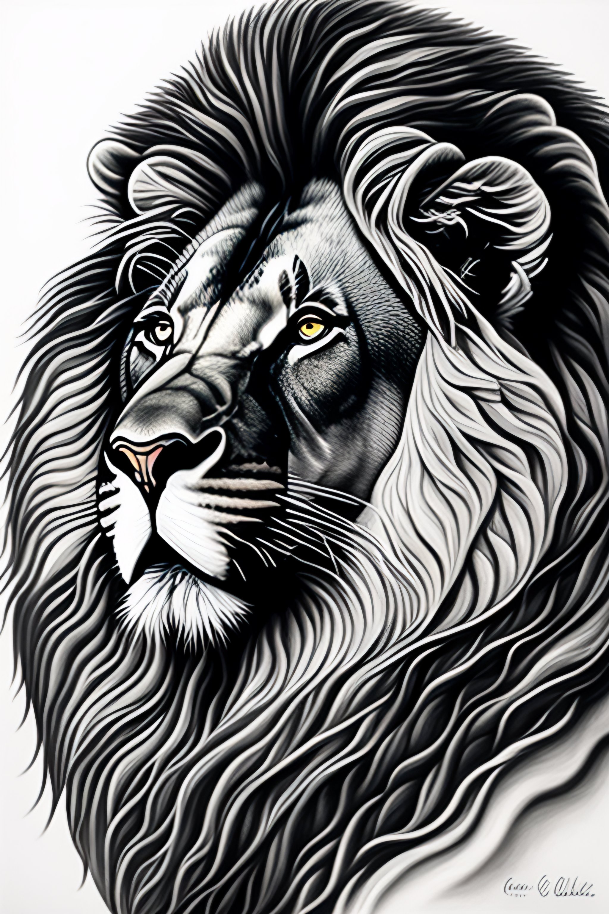 Lexica A black and white drawing of a lion's head, a drawing by