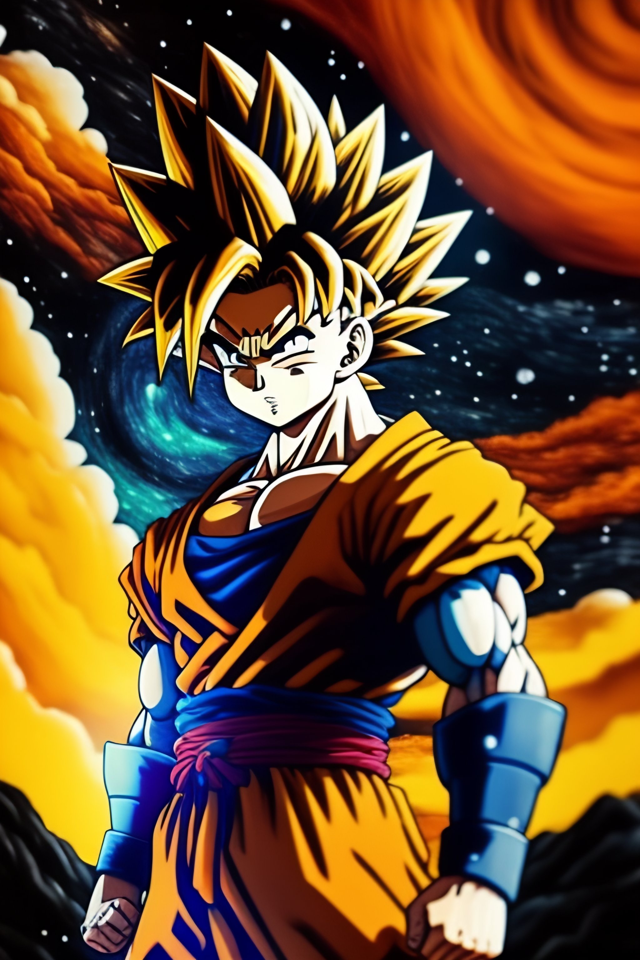 Lexica - Goku with van gogh strarry night background